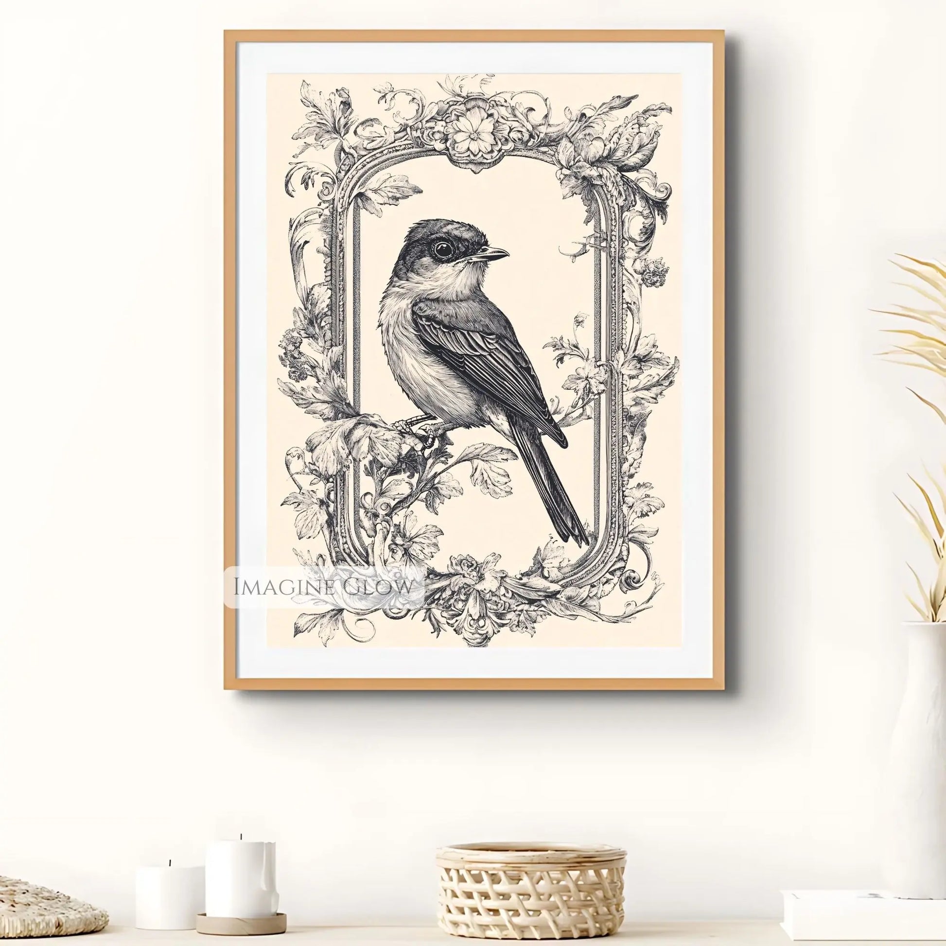 Beautiful vintage bird artwork for nature-inspired rooms.