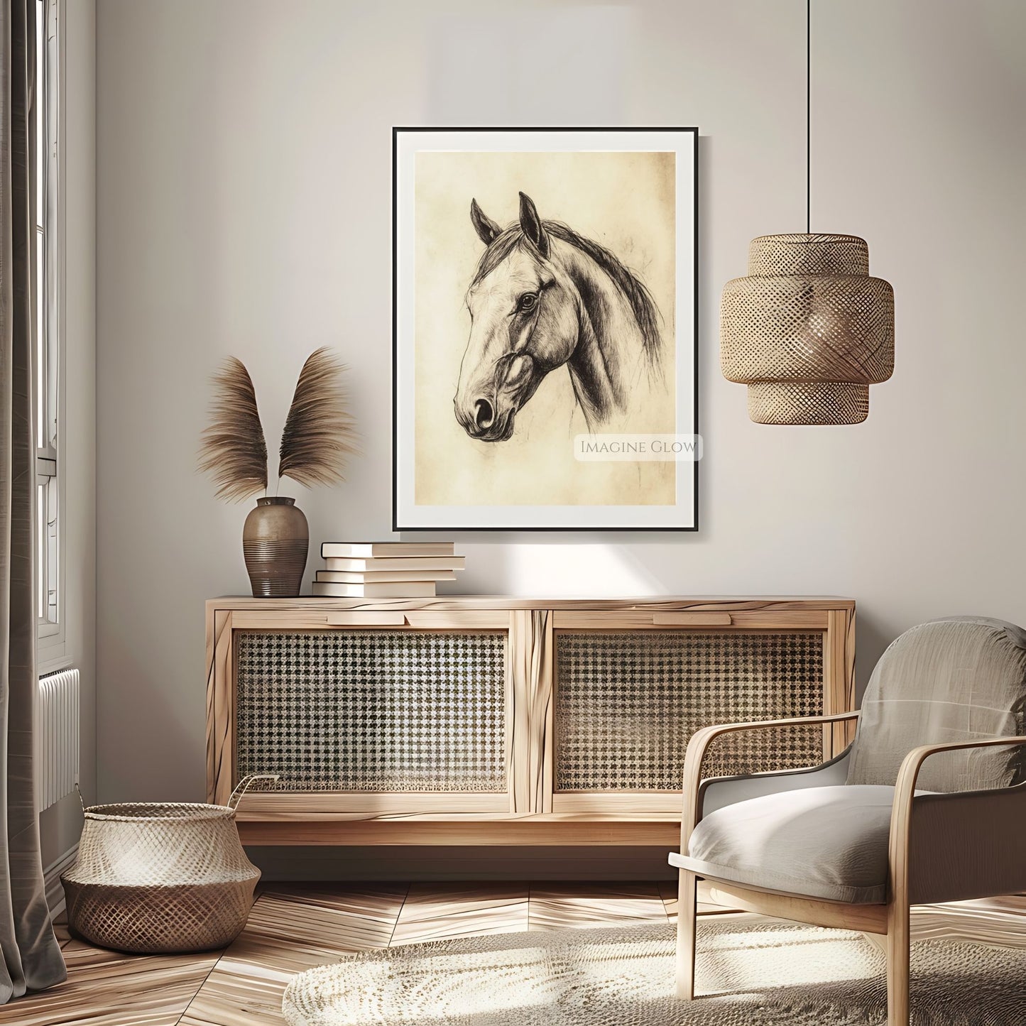 Traditional equestrian sketch wall art.