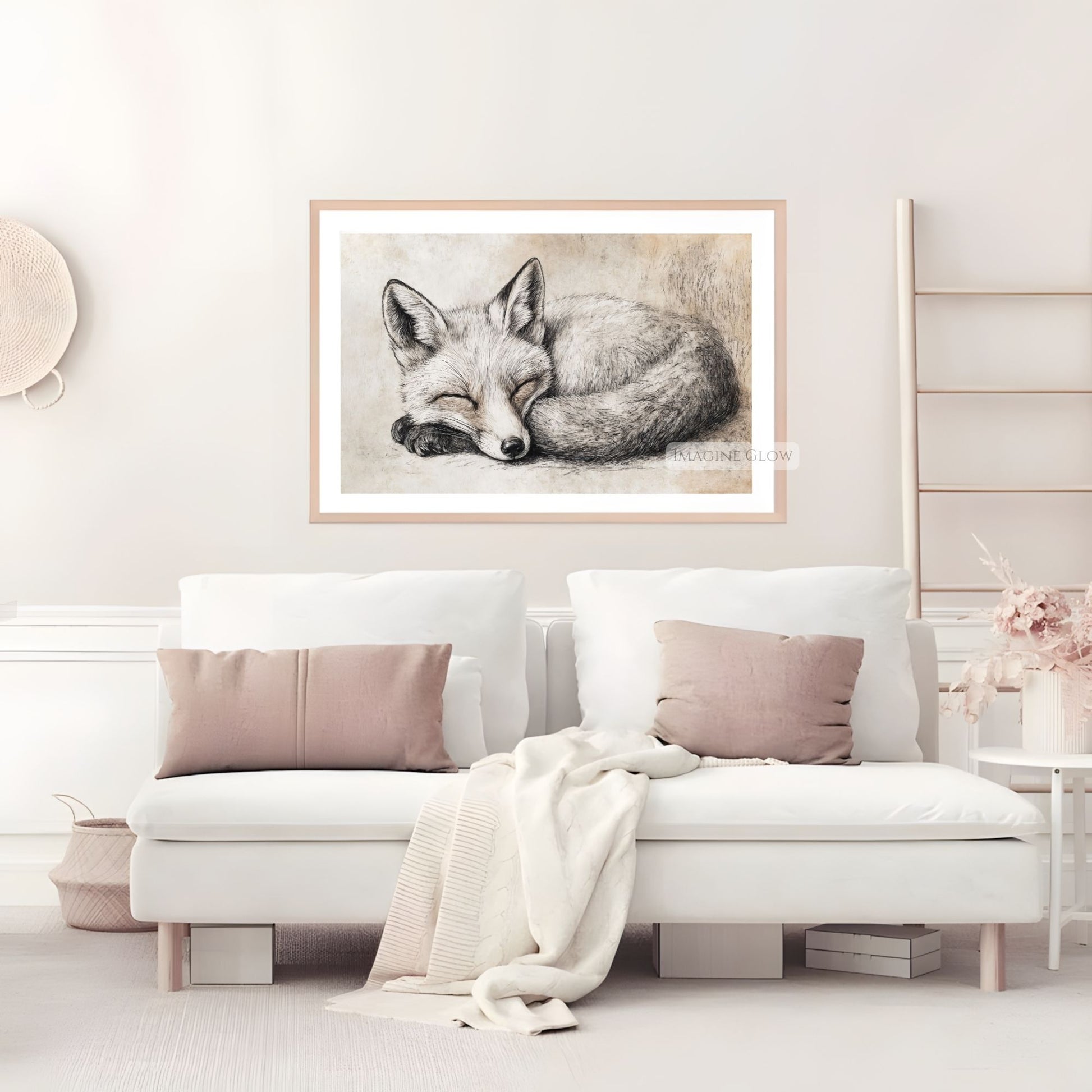 Rustic fox sketch artwork for classic interiors.