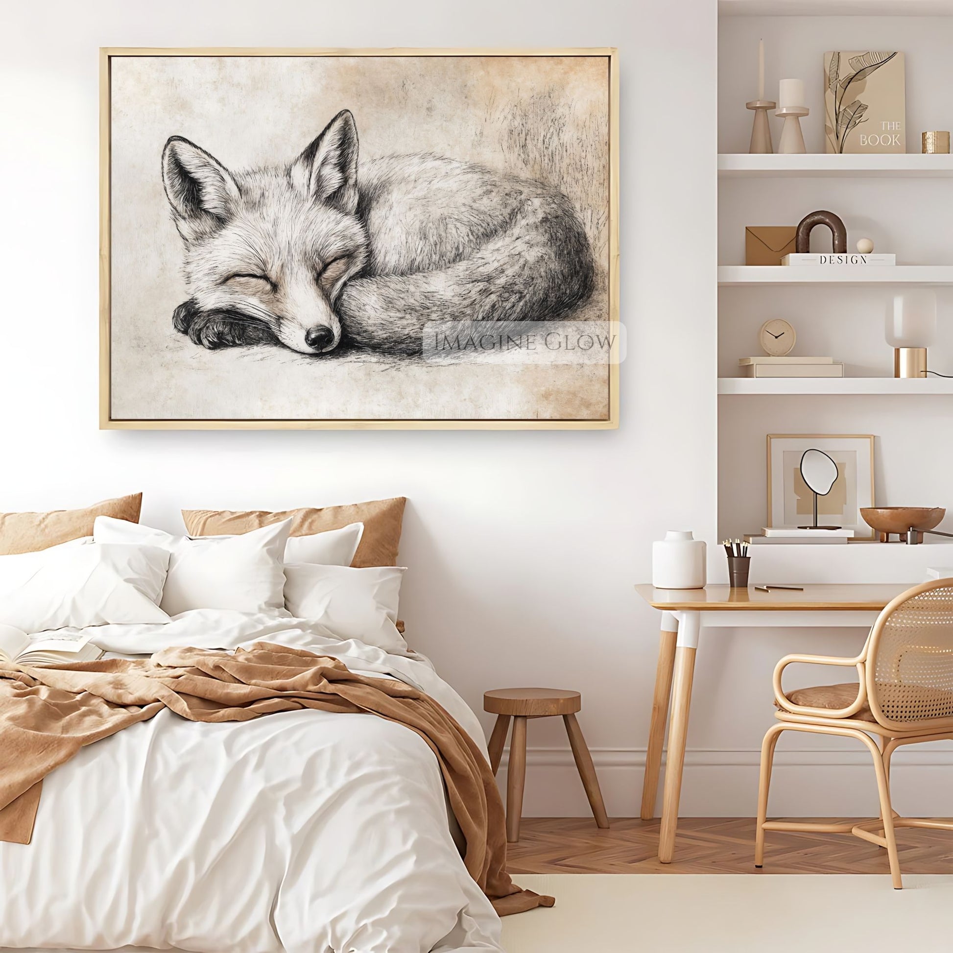 Rustic fox sketch artwork for classic interiors.