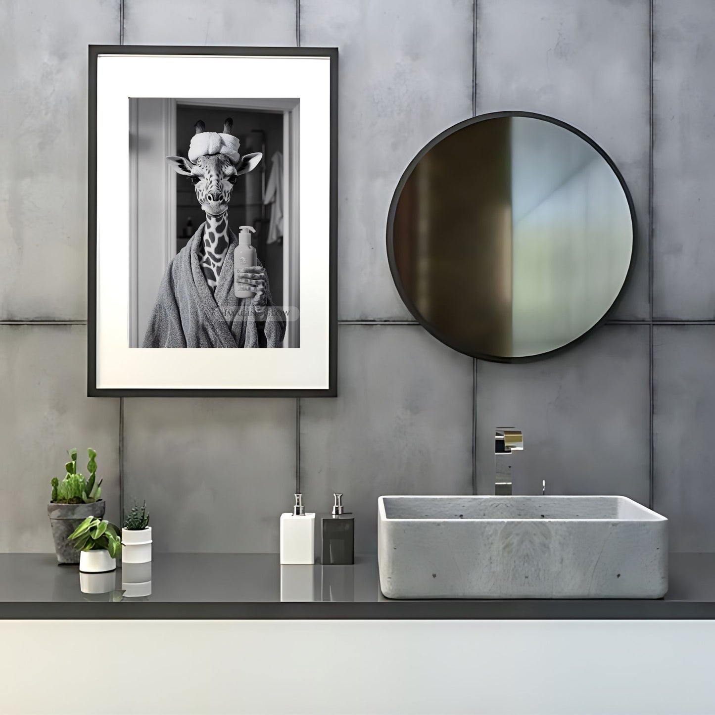 Giraffe bathroom wall decor for elegant space
