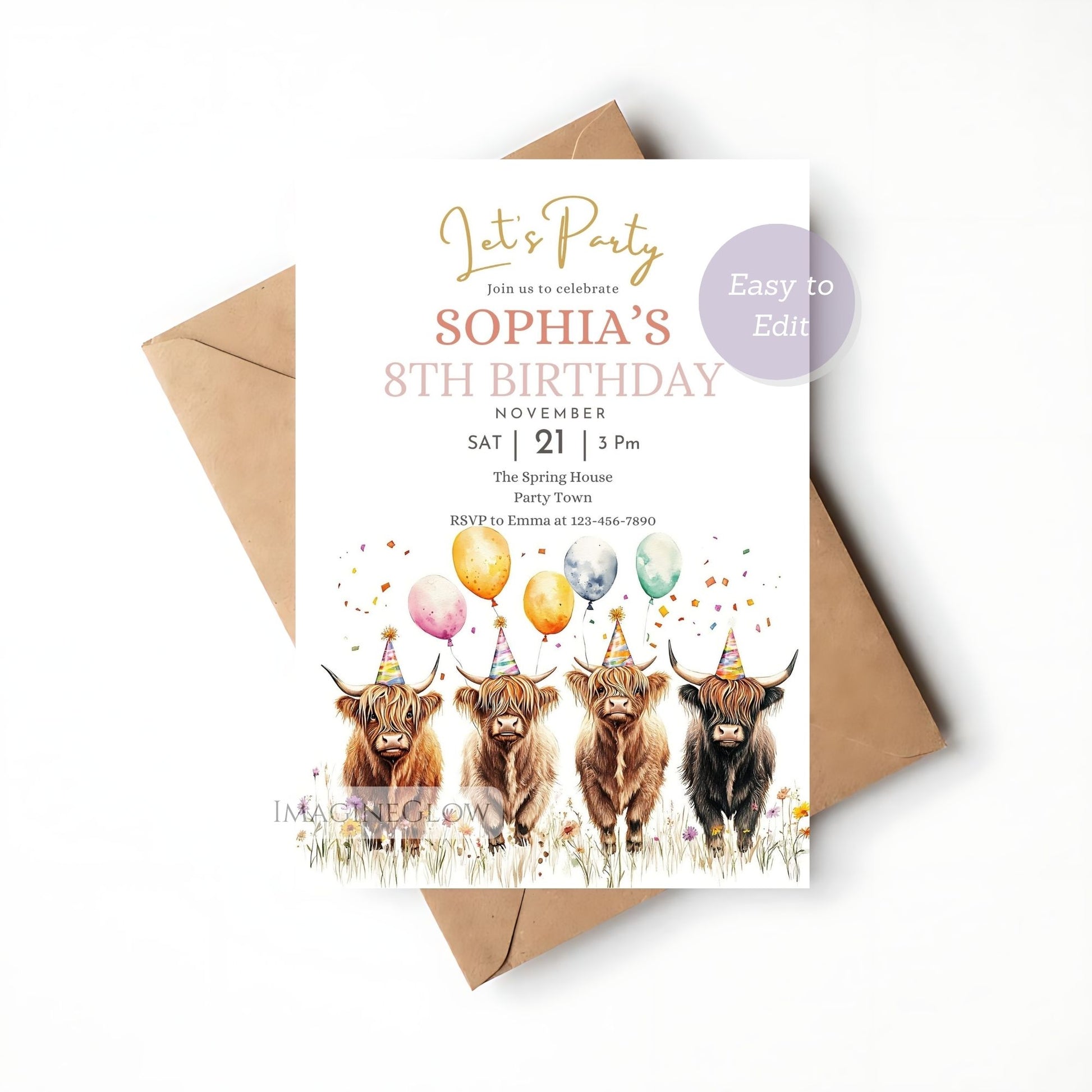 Country-style cow birthday invitation