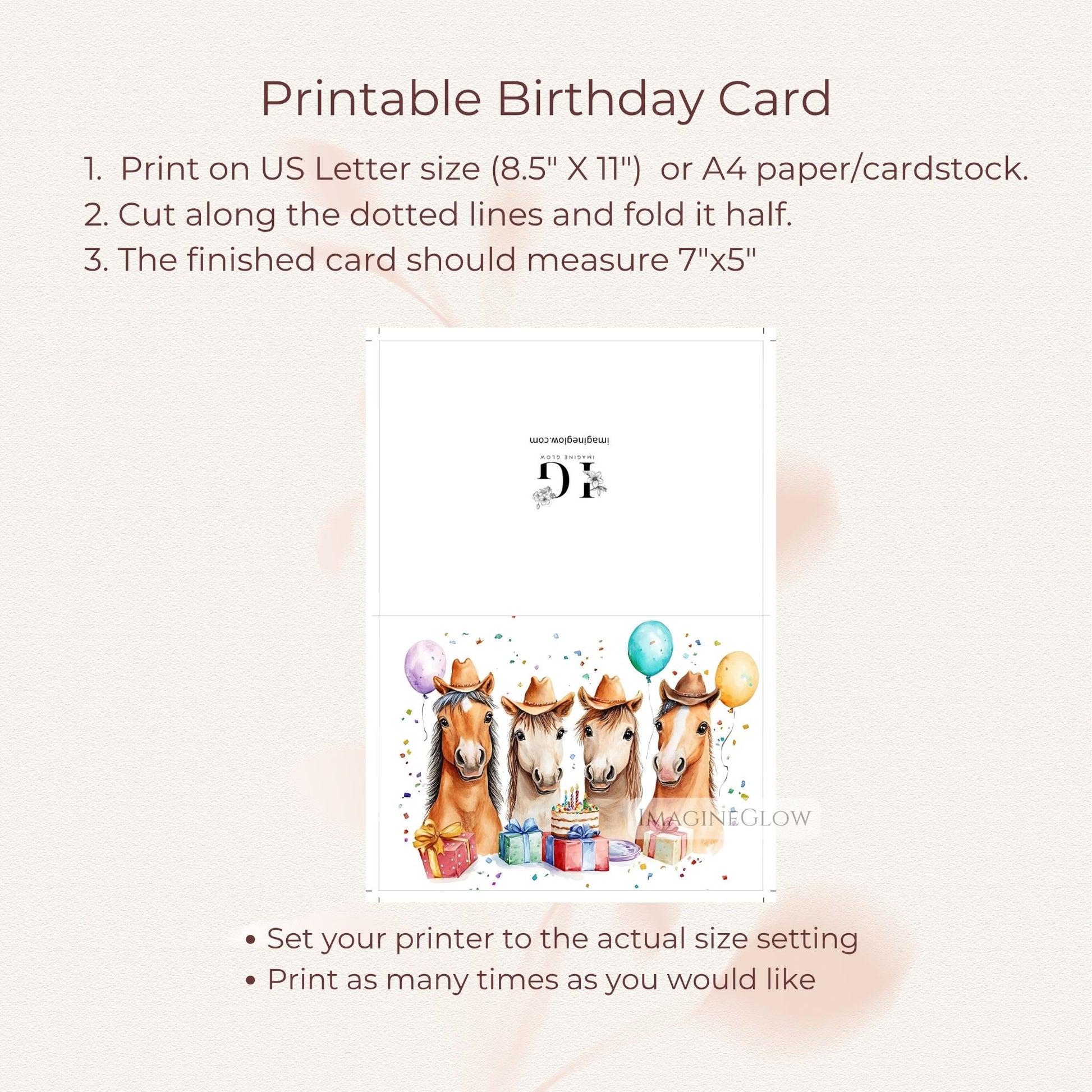 horse birthday greeting card
blank inside birthday card
rustic horse birthday card
wild west birthday card