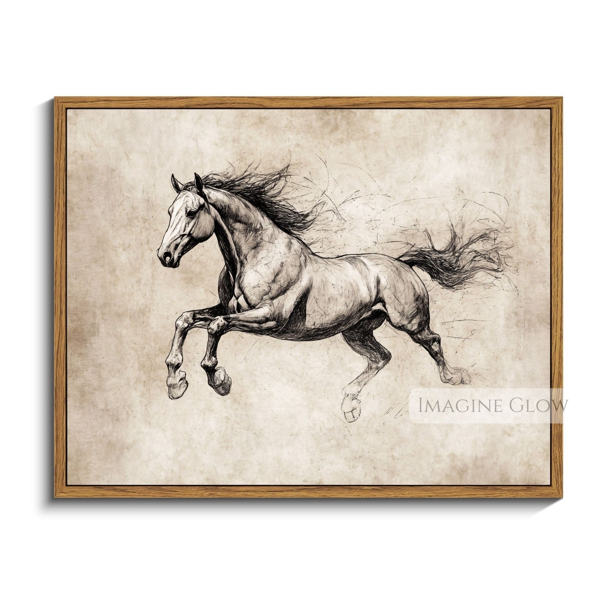 Rustic horse drawing for farmhouse-style interiors.