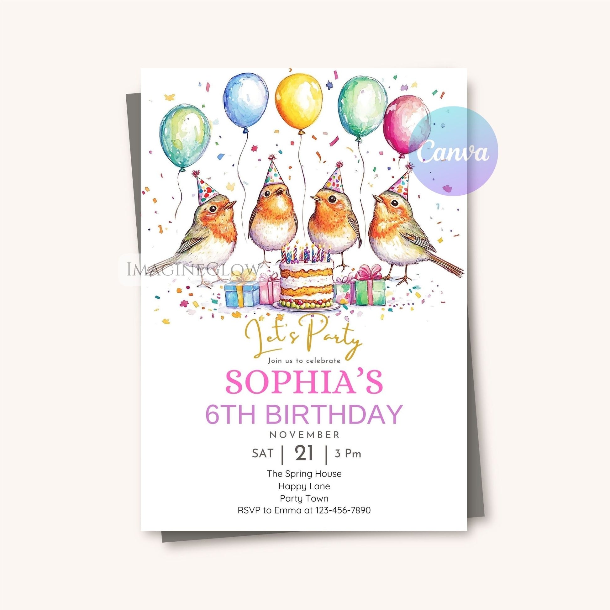Whimsical robin invite for nature-themed party