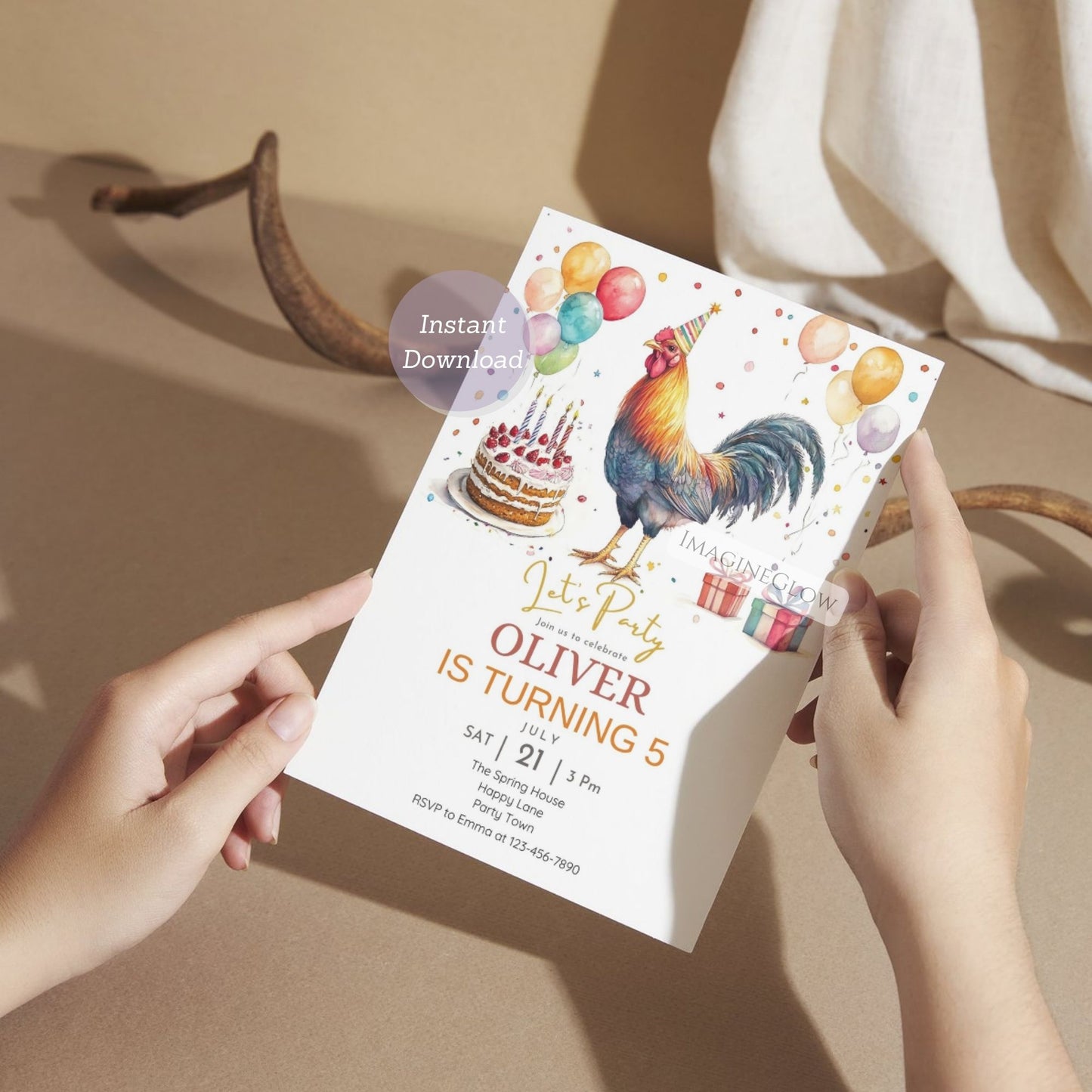 Rooster and barn animal birthday invite