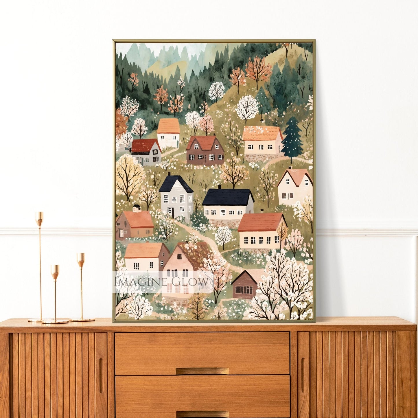 Charming spring village with blooming flowers