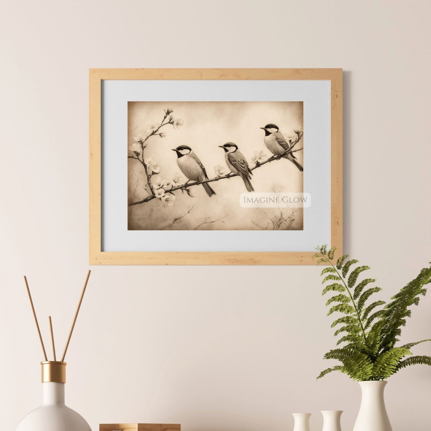 Timeless ornithology artwork with perched birds
