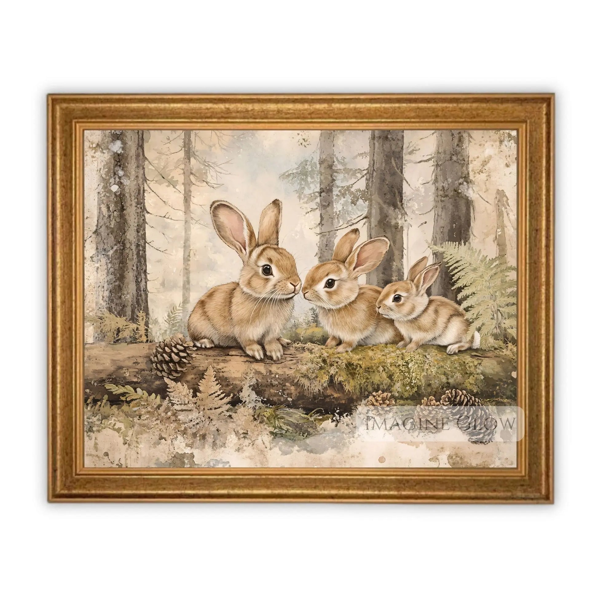 Bunny family print for rustic and farmhouse wall decor.