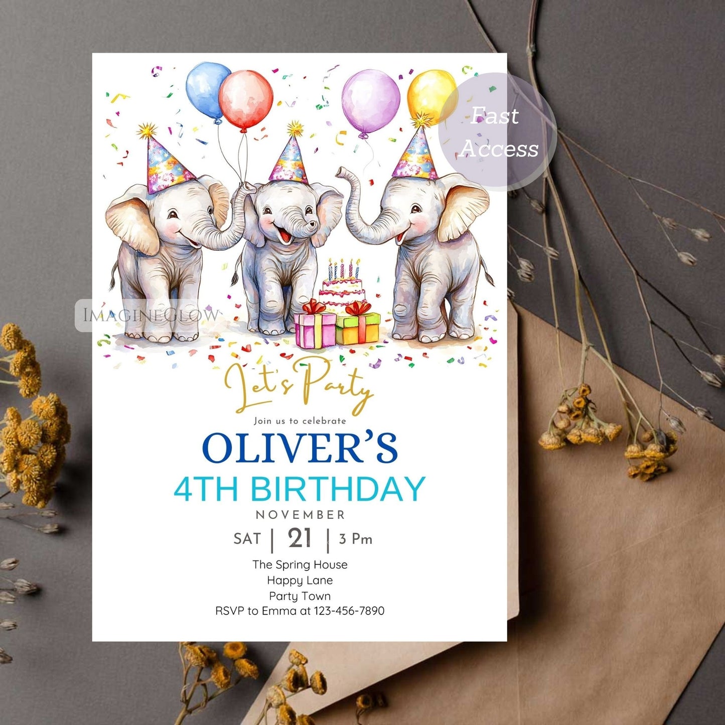 Personalized Elephant Birthday Invitation for Kids
Editable Wild Adventure Party Invite - Safari Theme