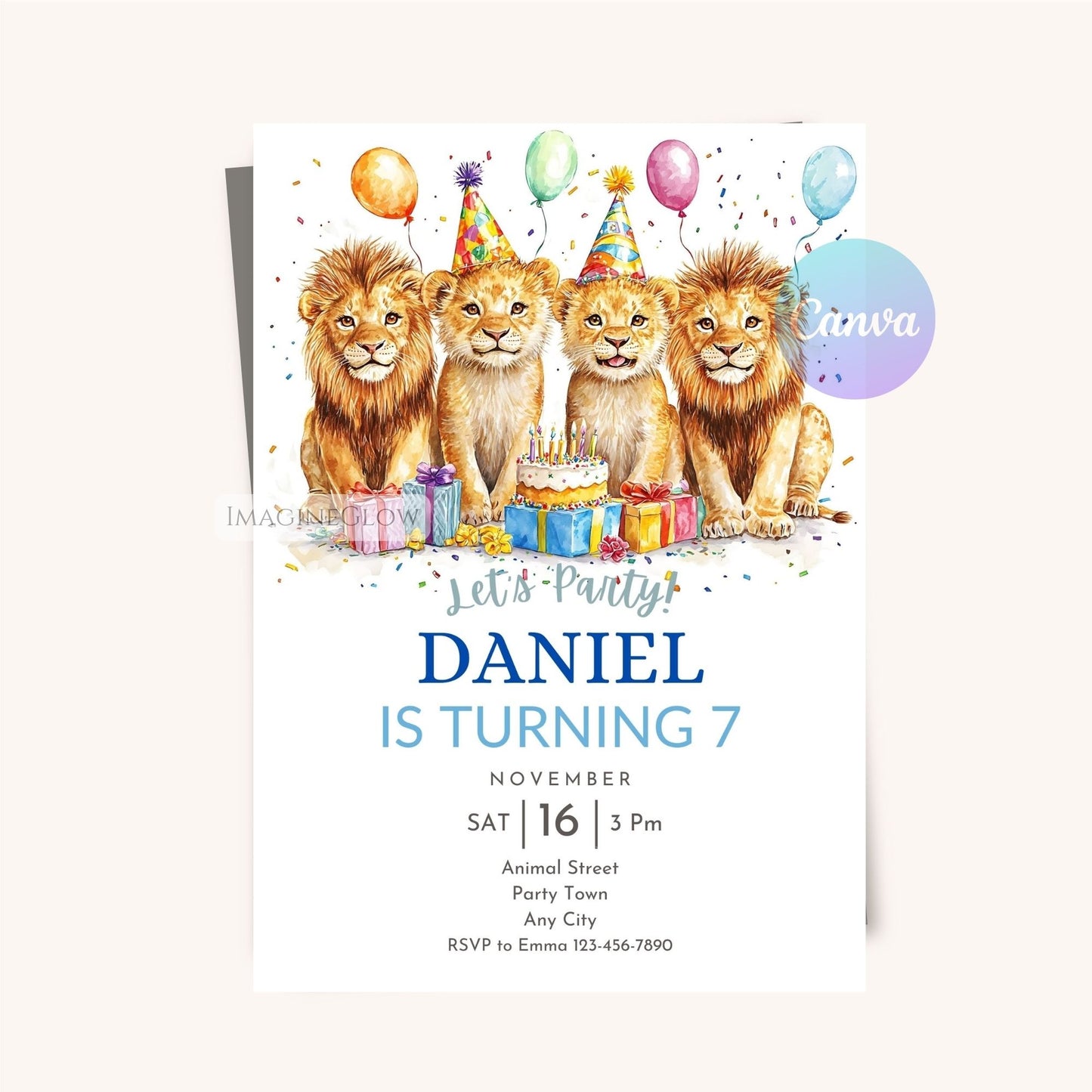 Personalized Lion Birthday Invite for Kids
Digital Lion Birthday Invitation - Instant Download