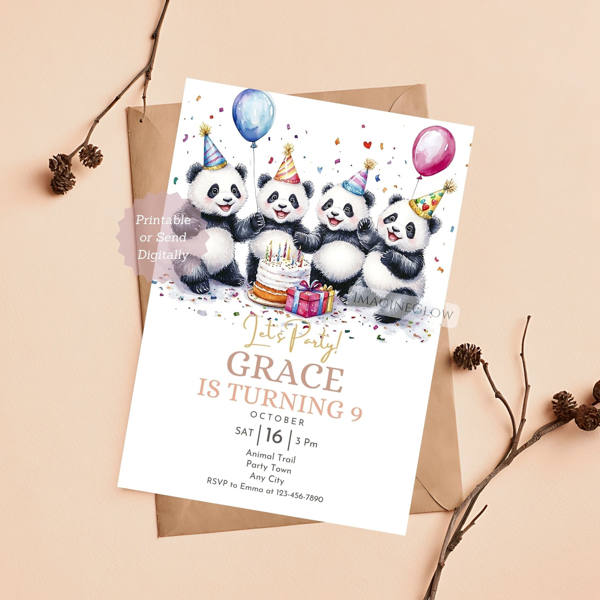 Wild Adventure Panda Birthday Invite - Jungle Theme