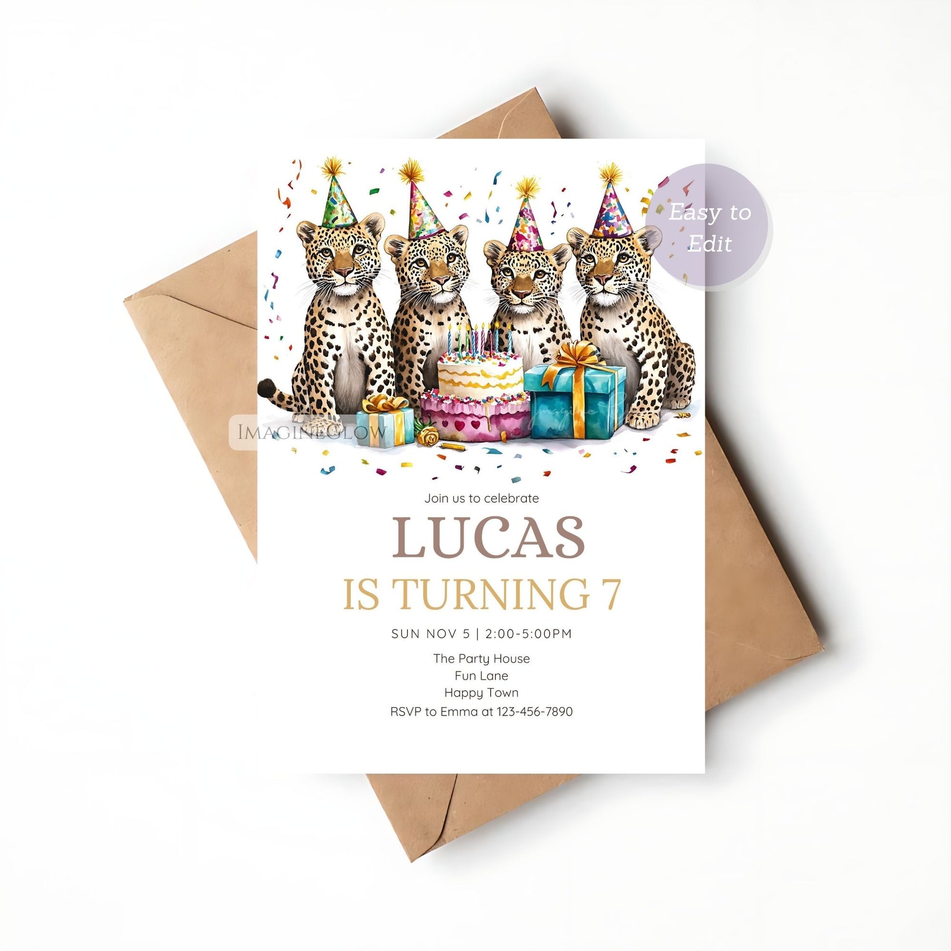 Jungle adventure birthday cheetah invitation