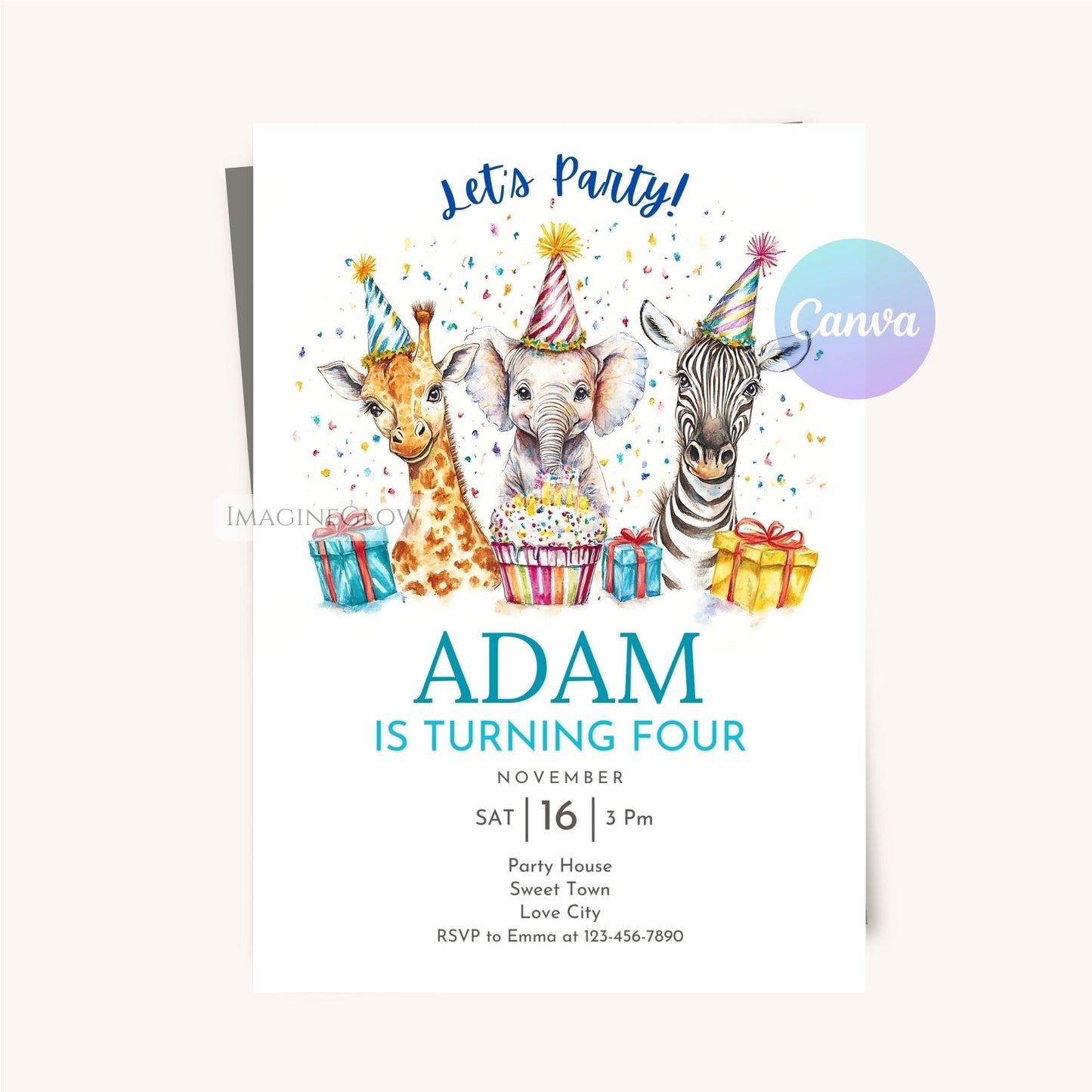 Printable Safari Animal Birthday Invite
Editable Jungle Safari Party Invitation -