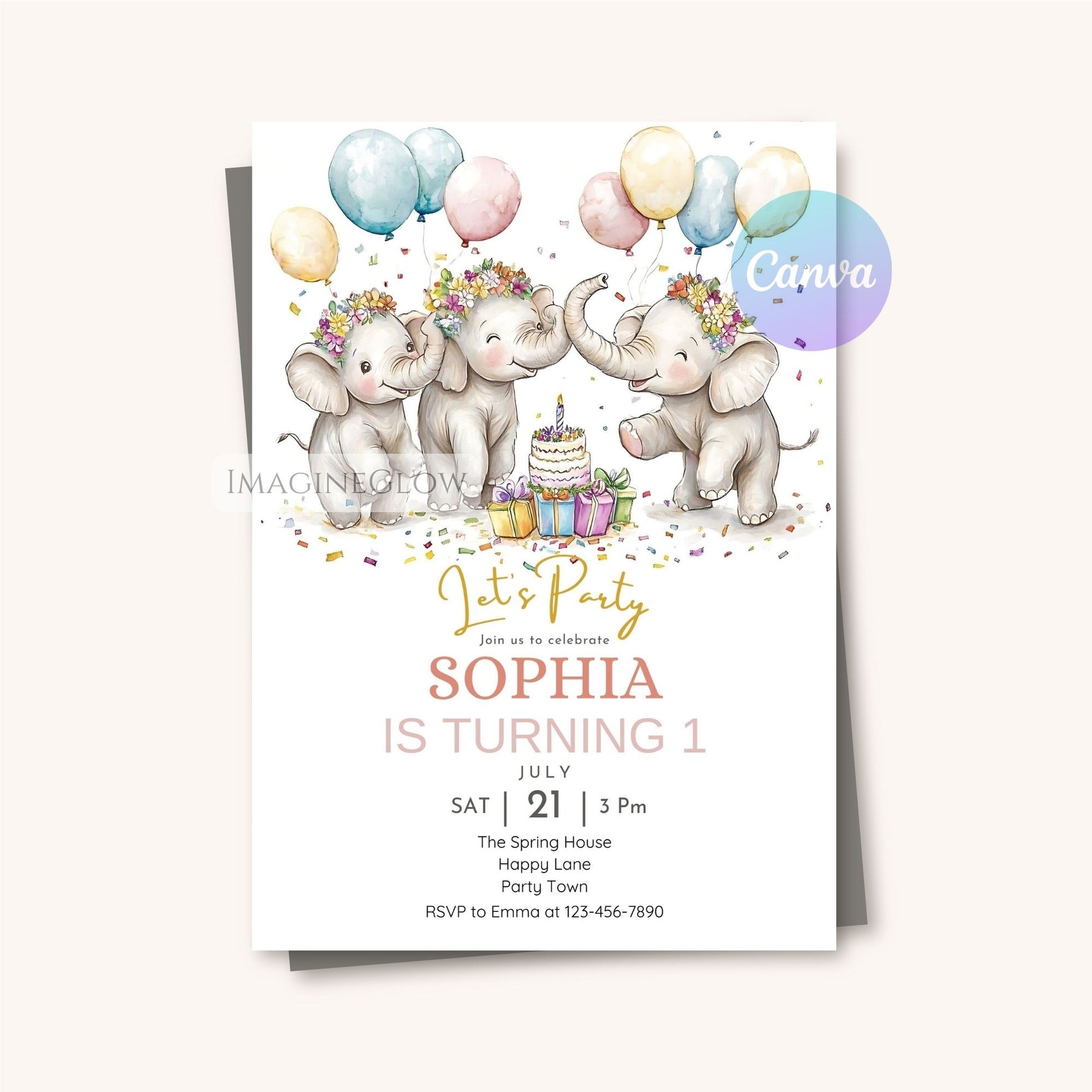Digital elephant invitation for birthday celebrations
