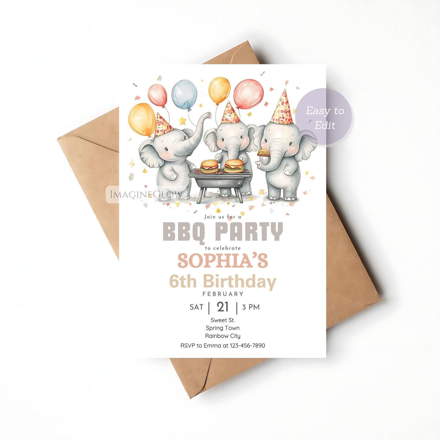 Fun jungle animal BBQ invitation with festive decorations.