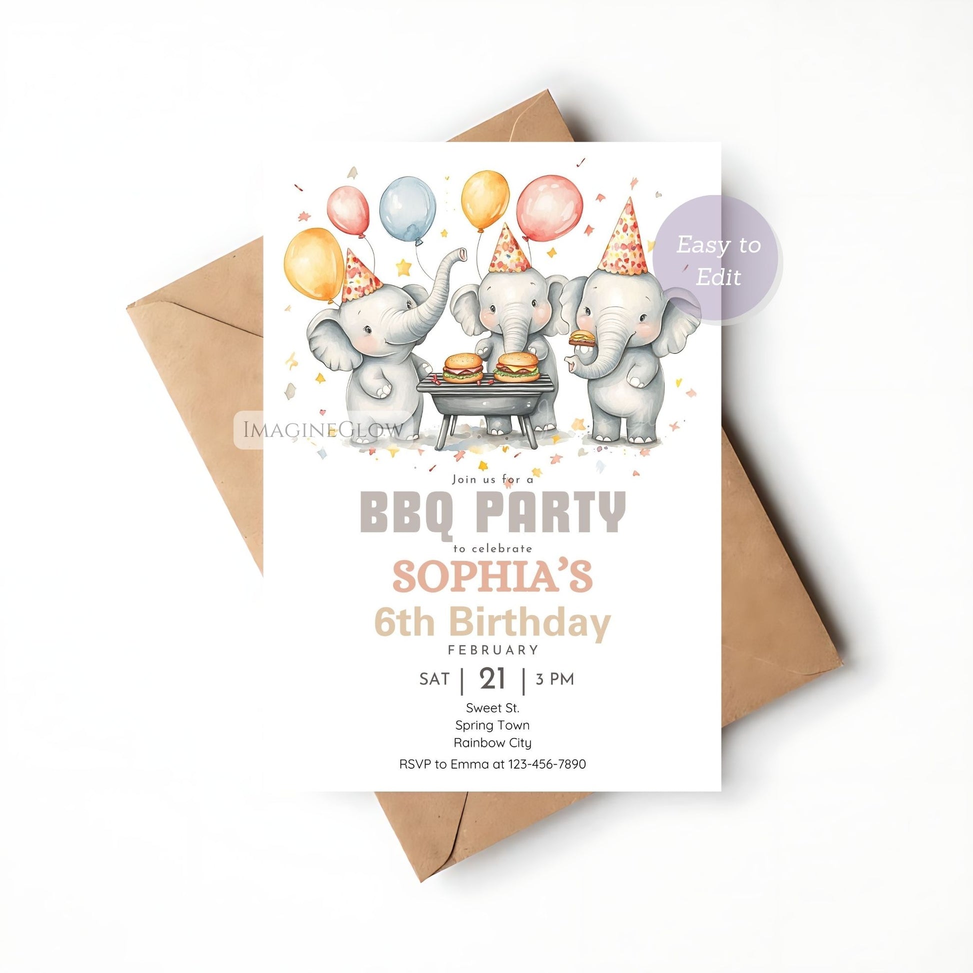 Fun jungle animal BBQ invitation with festive decorations.