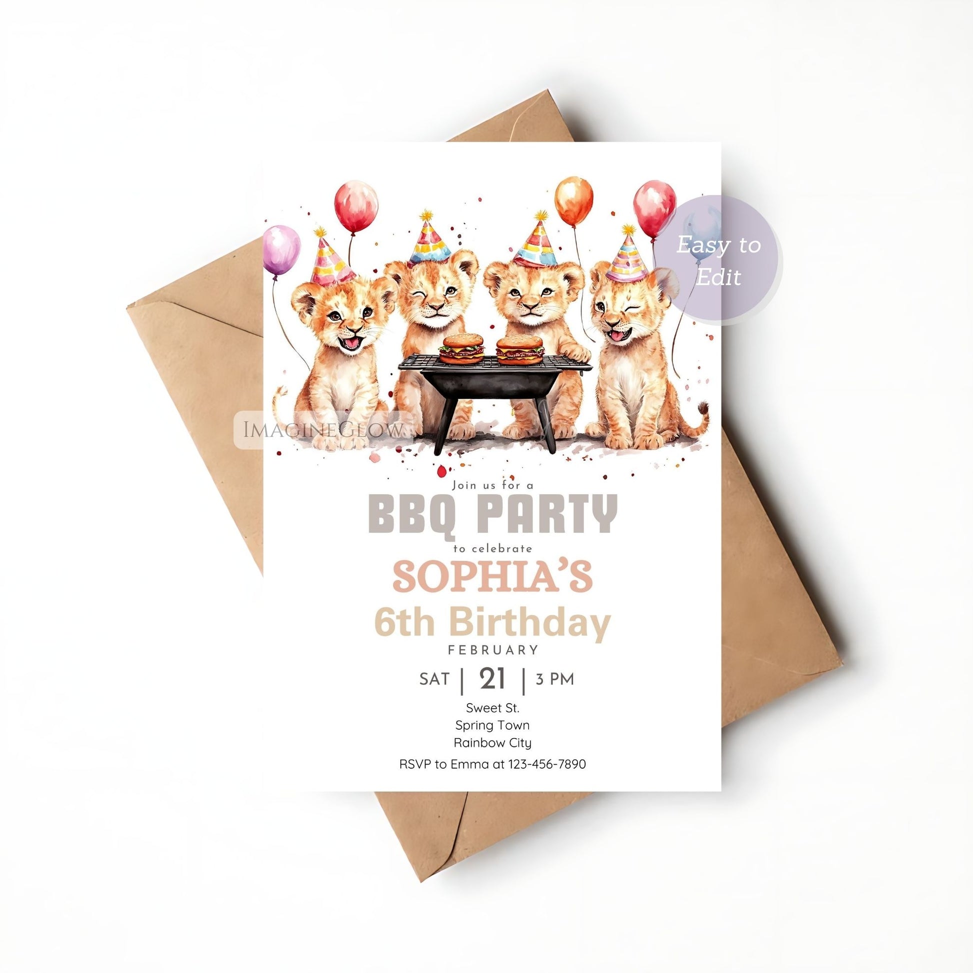 High-resolution lion cubs birthday invite for cookout parties.