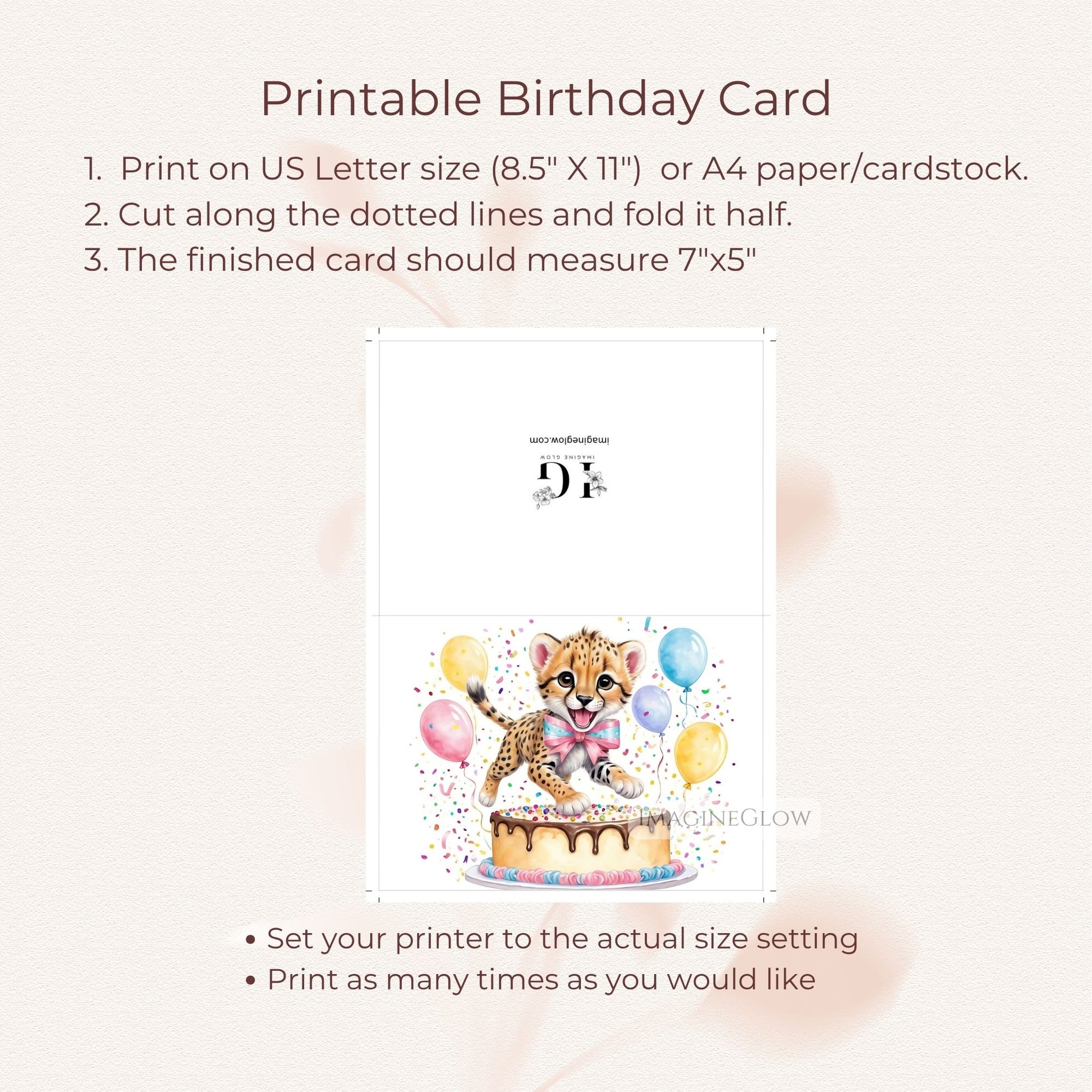 Digital wild cat birthday card
Cheetah card for jungle party
Cute cheetah birthday greeting
Cheetah birthday printable for children