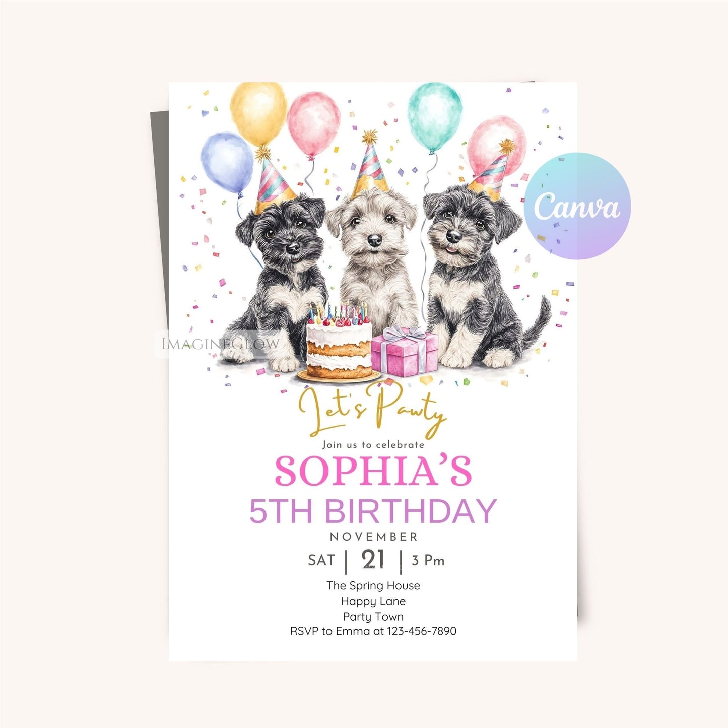 Cute Schnauzer-themed birthday invitation for dogs.