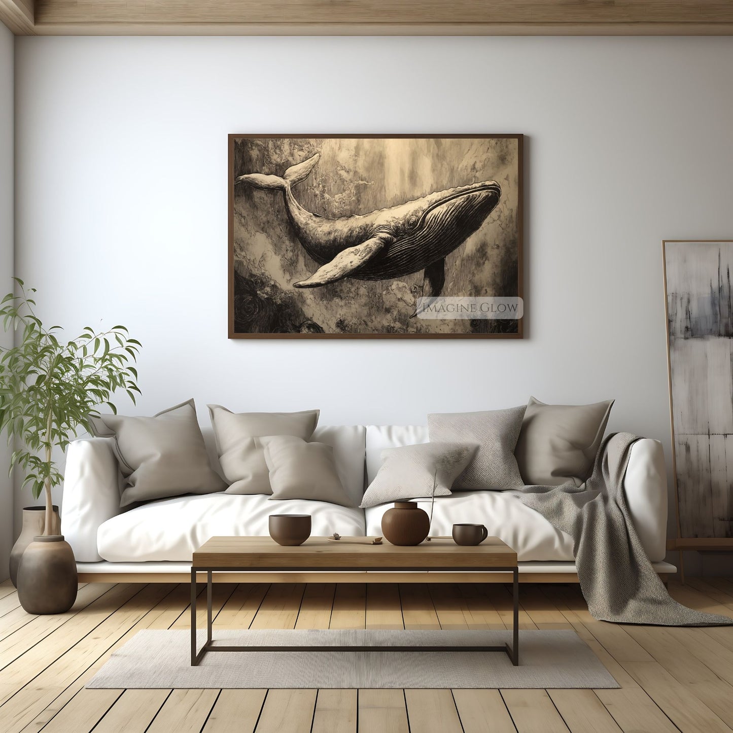 Printable whale sketch for beach house decor.