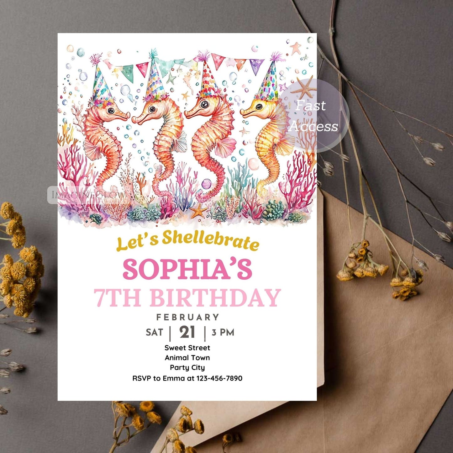 Cute marine animal birthday invitation
Printable seahorse birthday card