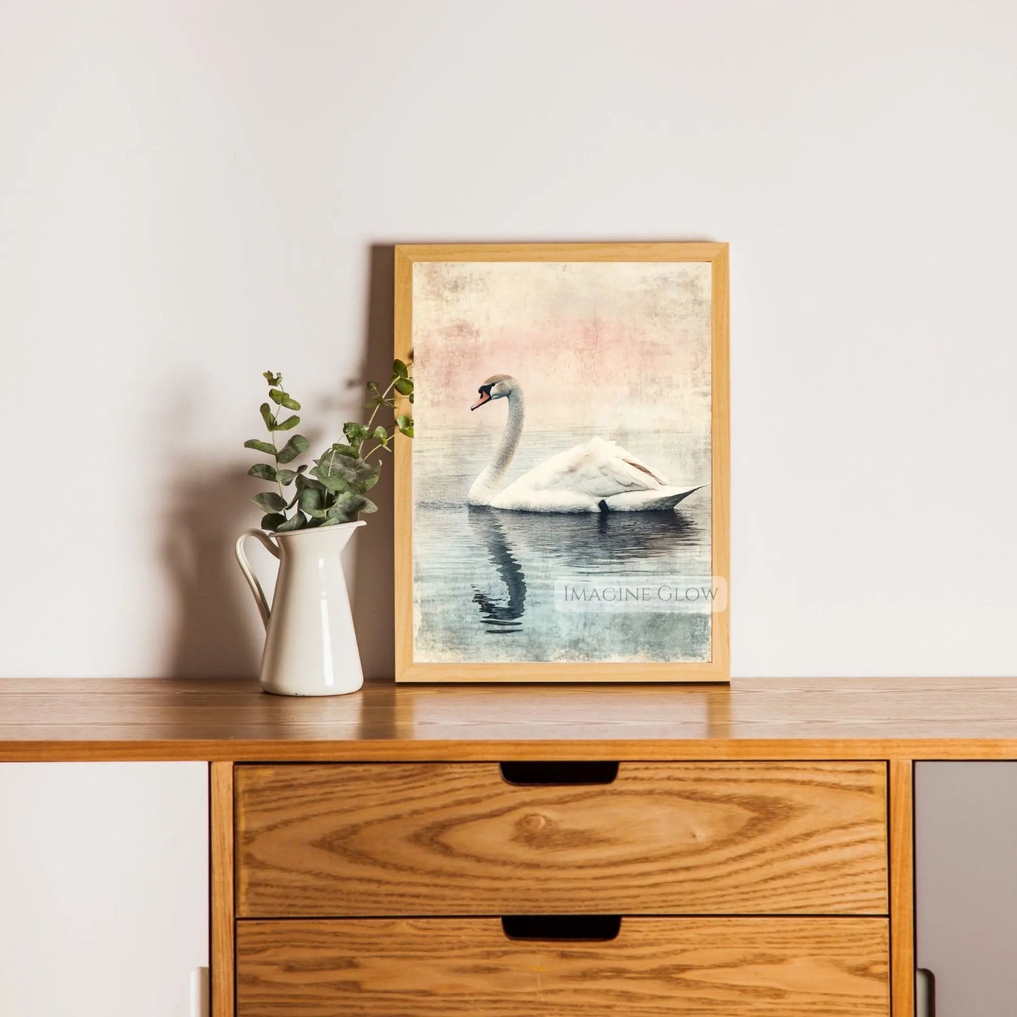 Serene lake with swan vintage nature artwork