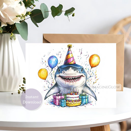 Shark birthday card printable
Funny shark greeting card
Ocean animal birthday card
