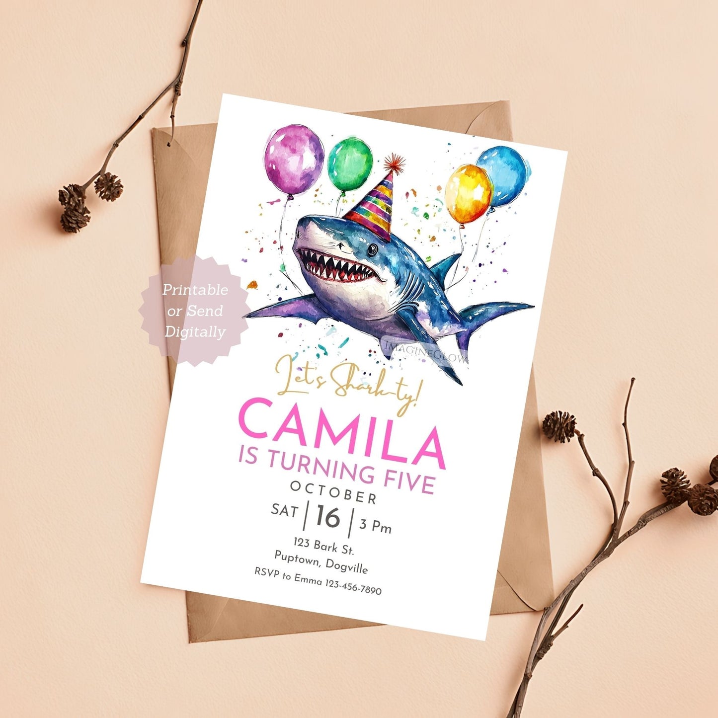 Customizable shark party invitation digital download