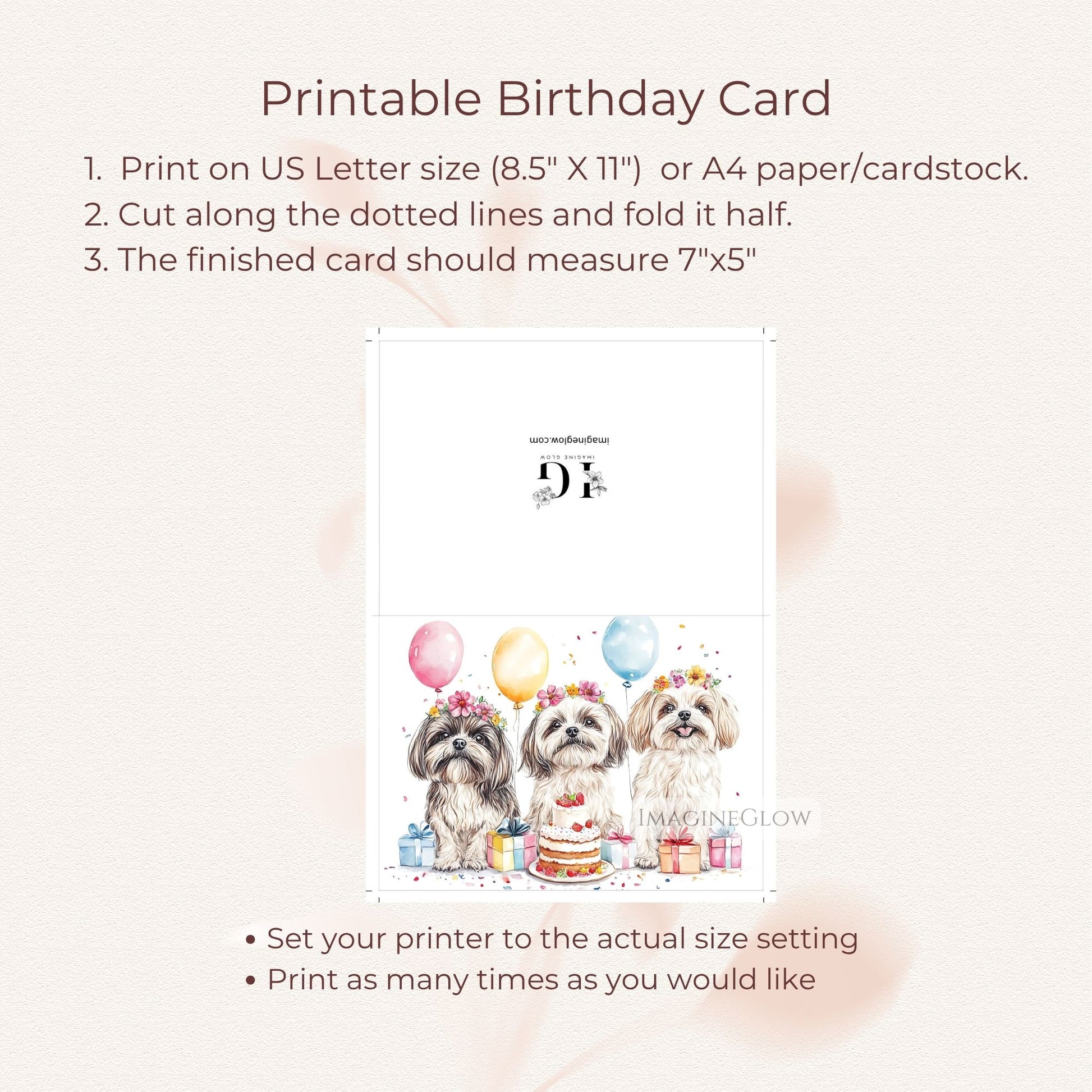 floral printable shih tzu card
elegant dog lover birthday card