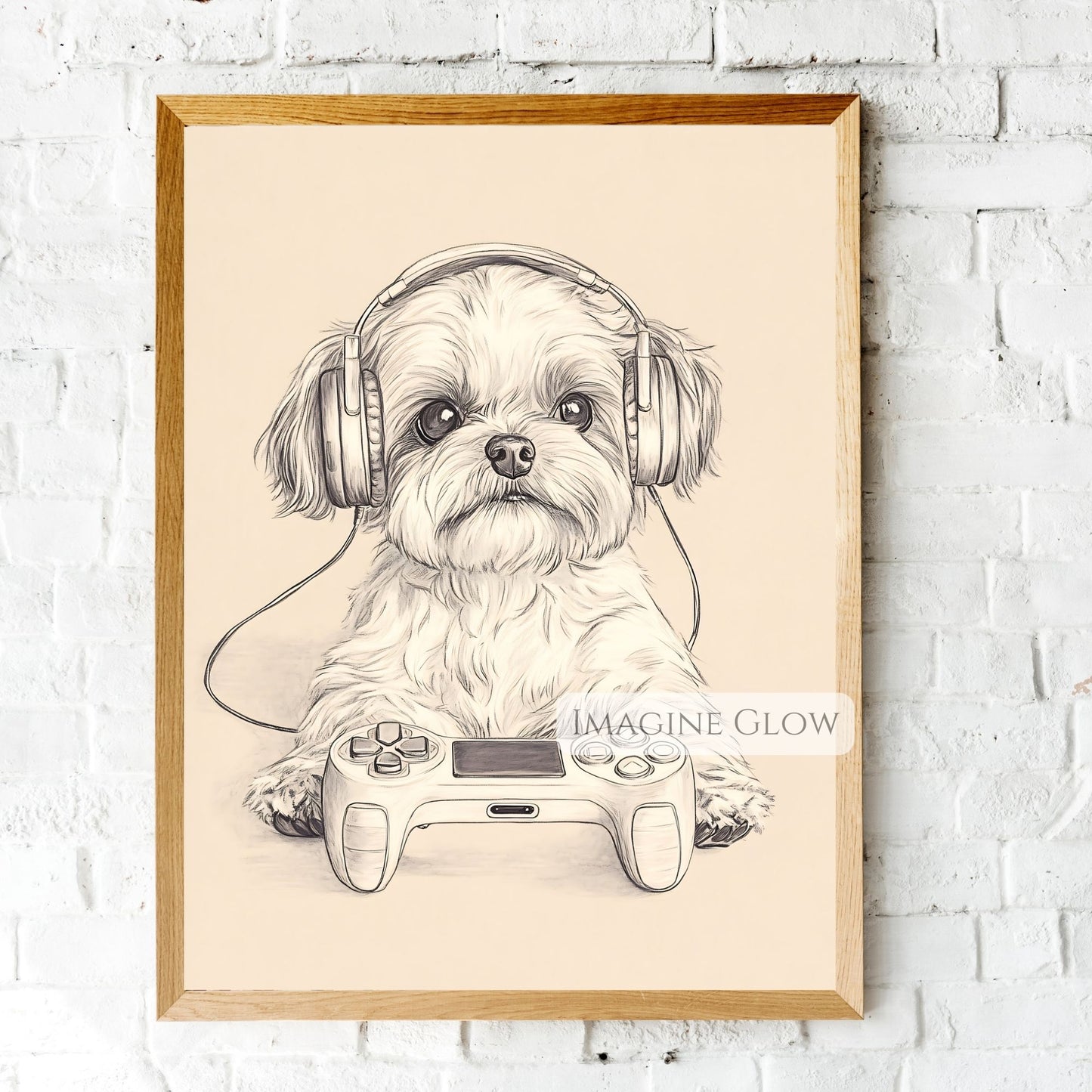 Gamer dog holding a controller wall art
