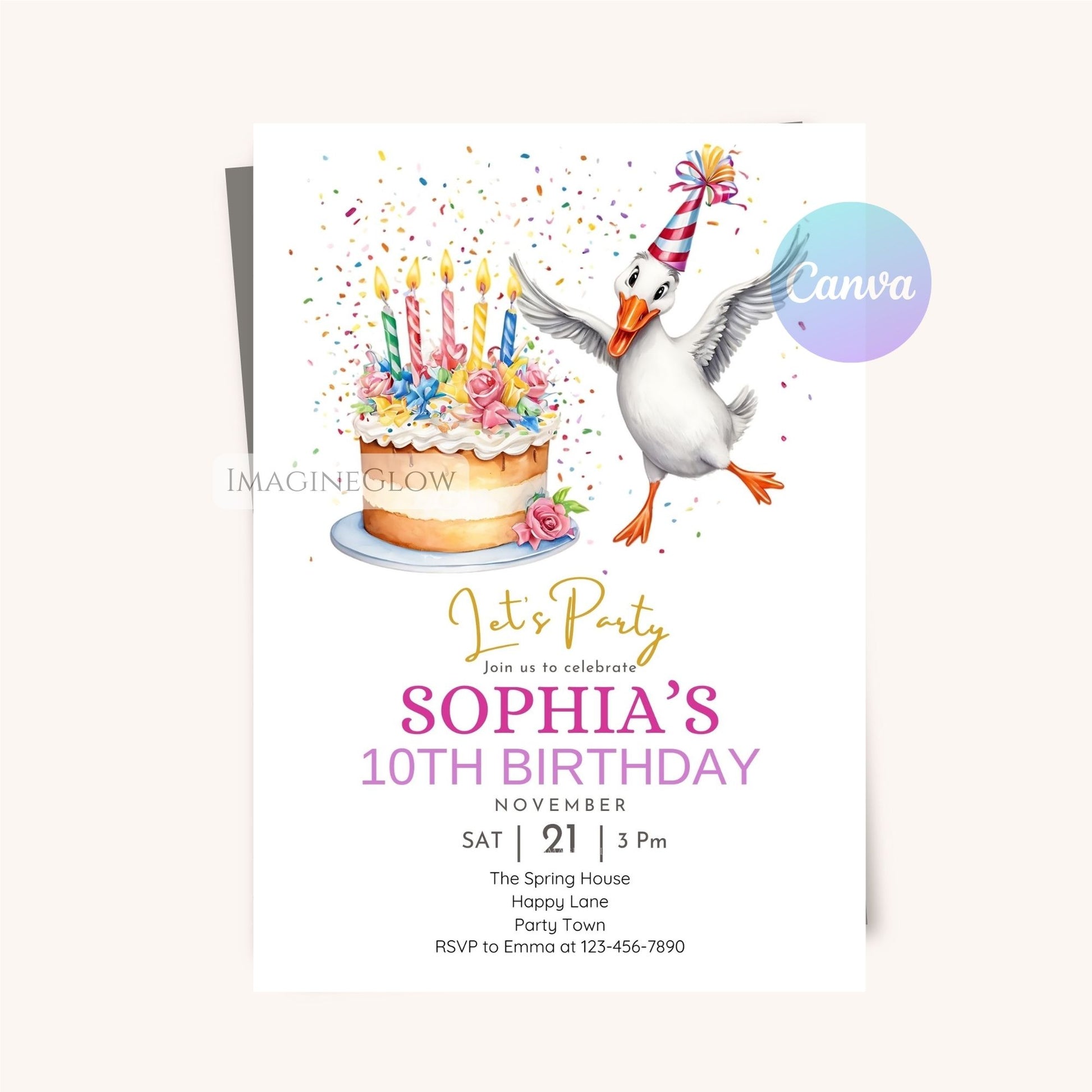Customizable baby girl birthday invitation digital