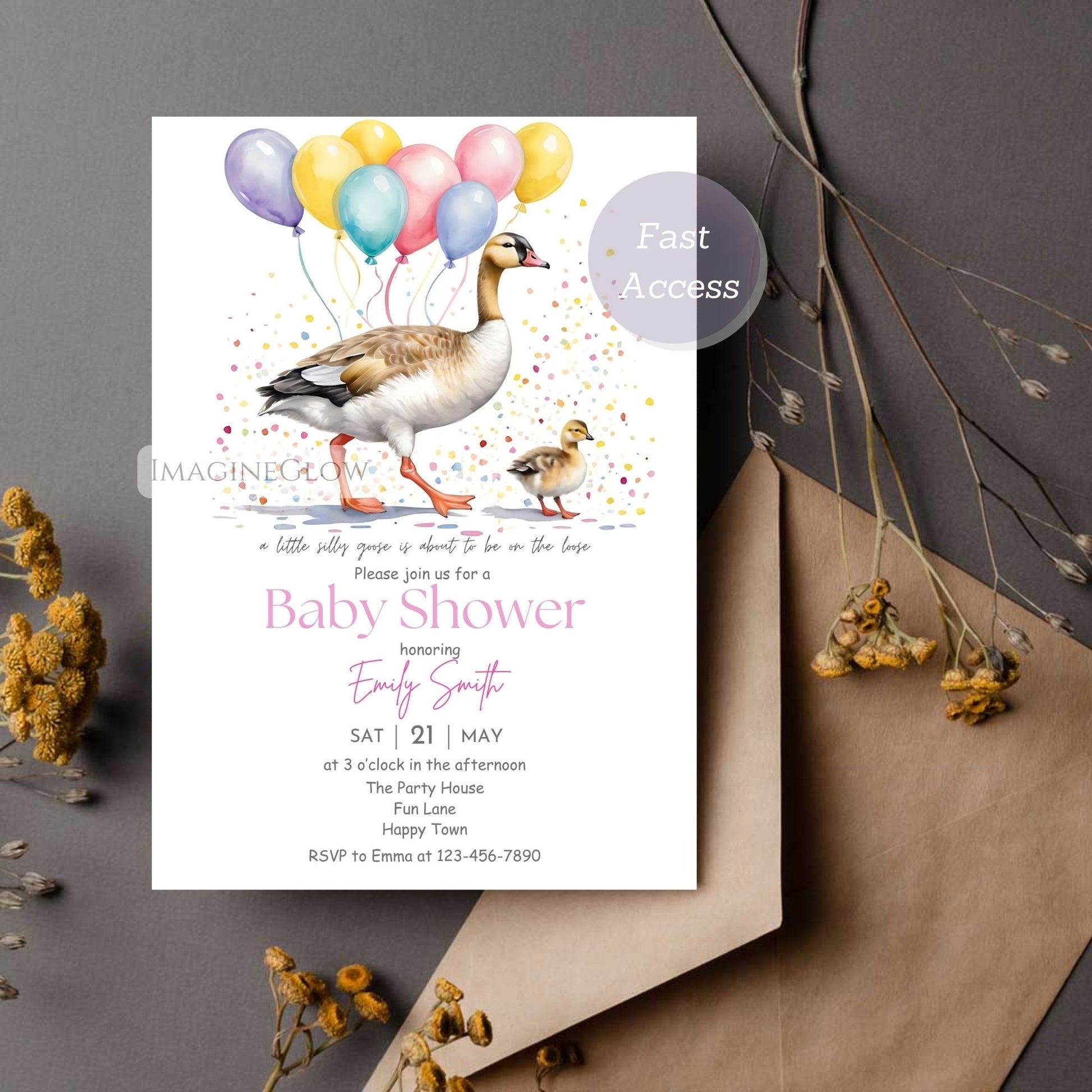 goose baby shower announcement card
goose family baby shower editable template