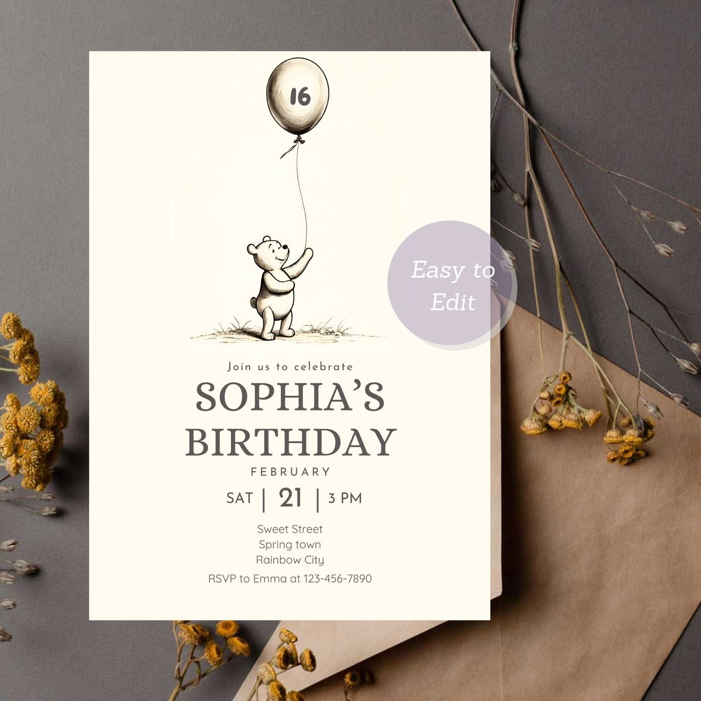 Simple and elegant bear-themed invitation