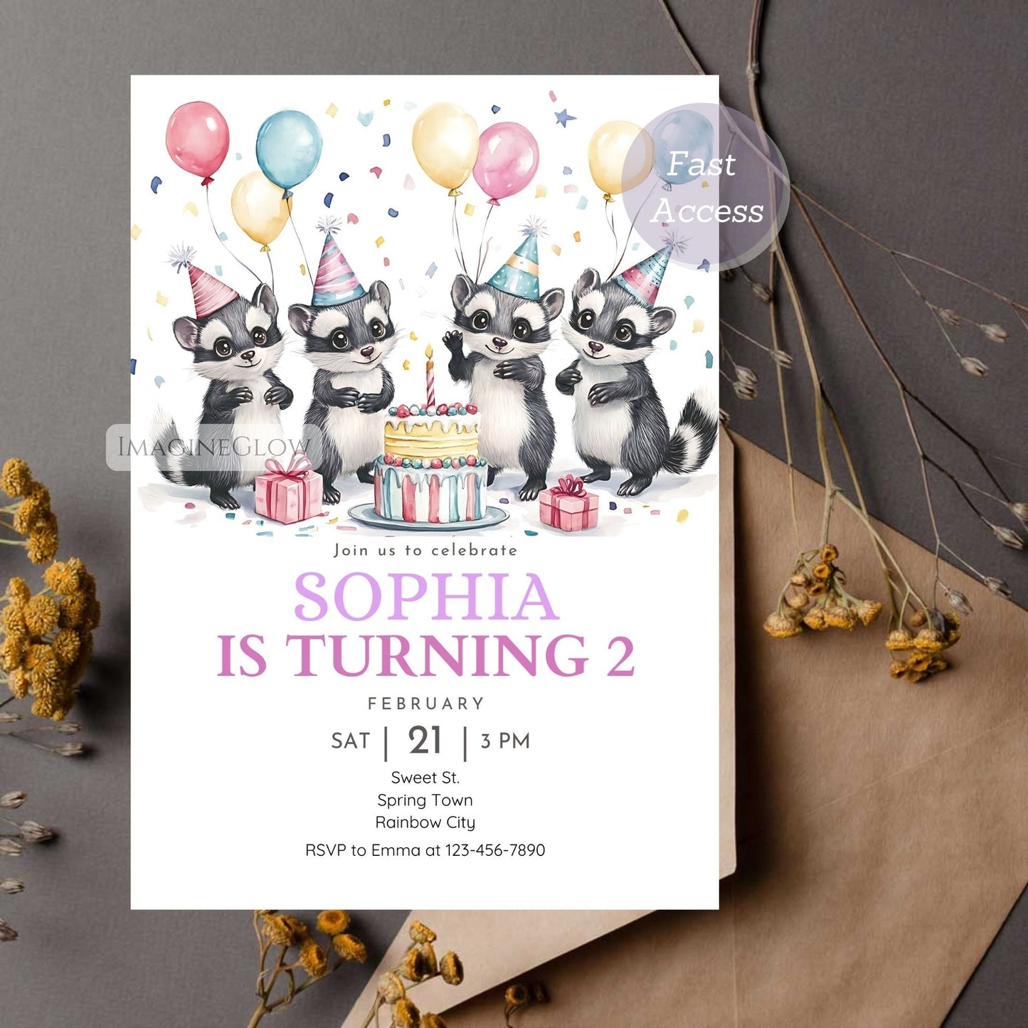 Cute Woodland Animal Birthday Invitation