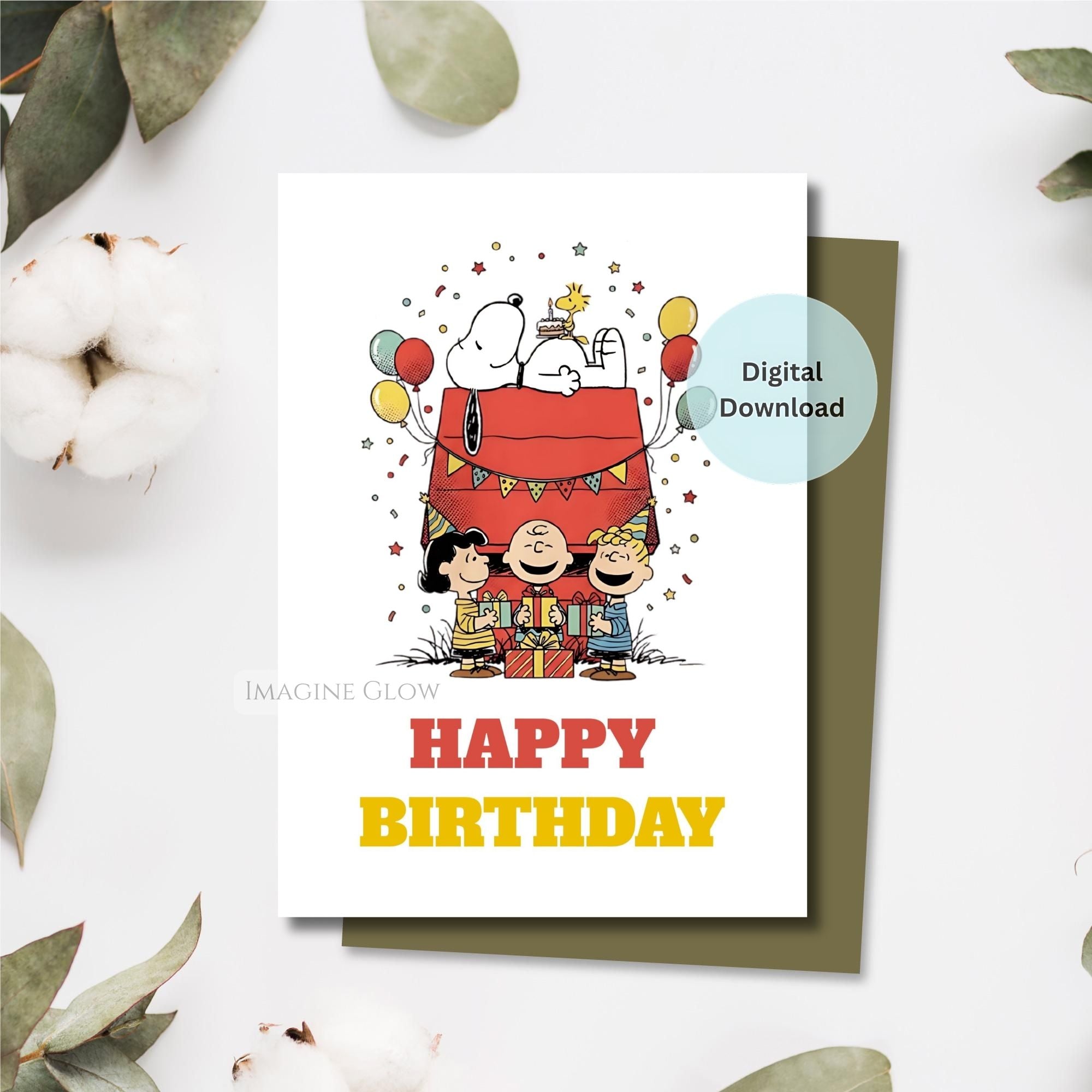 Snoopy Birthday Card - Printable Peanuts Party Card – Imagine Glow