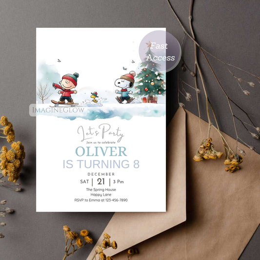 snoopy birthday invitation digital template