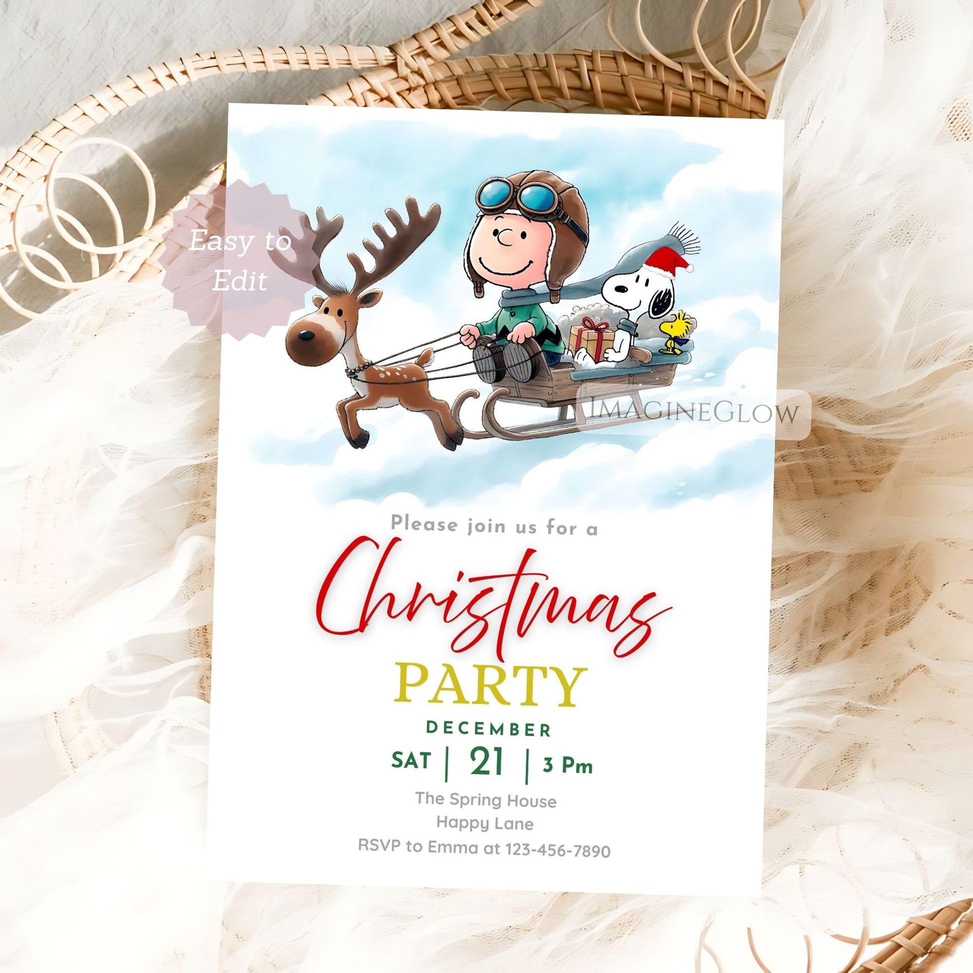 snoopy christmas evite
kids snoopy holiday invitation