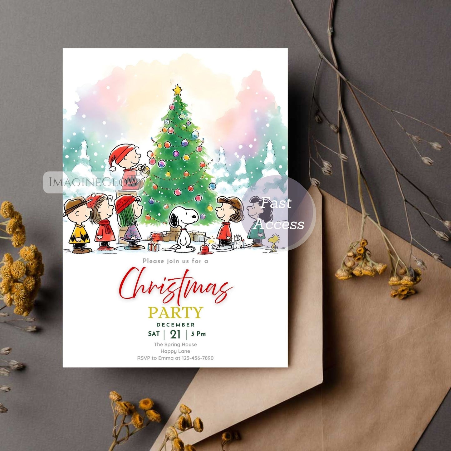 snoopy christmas card invitation