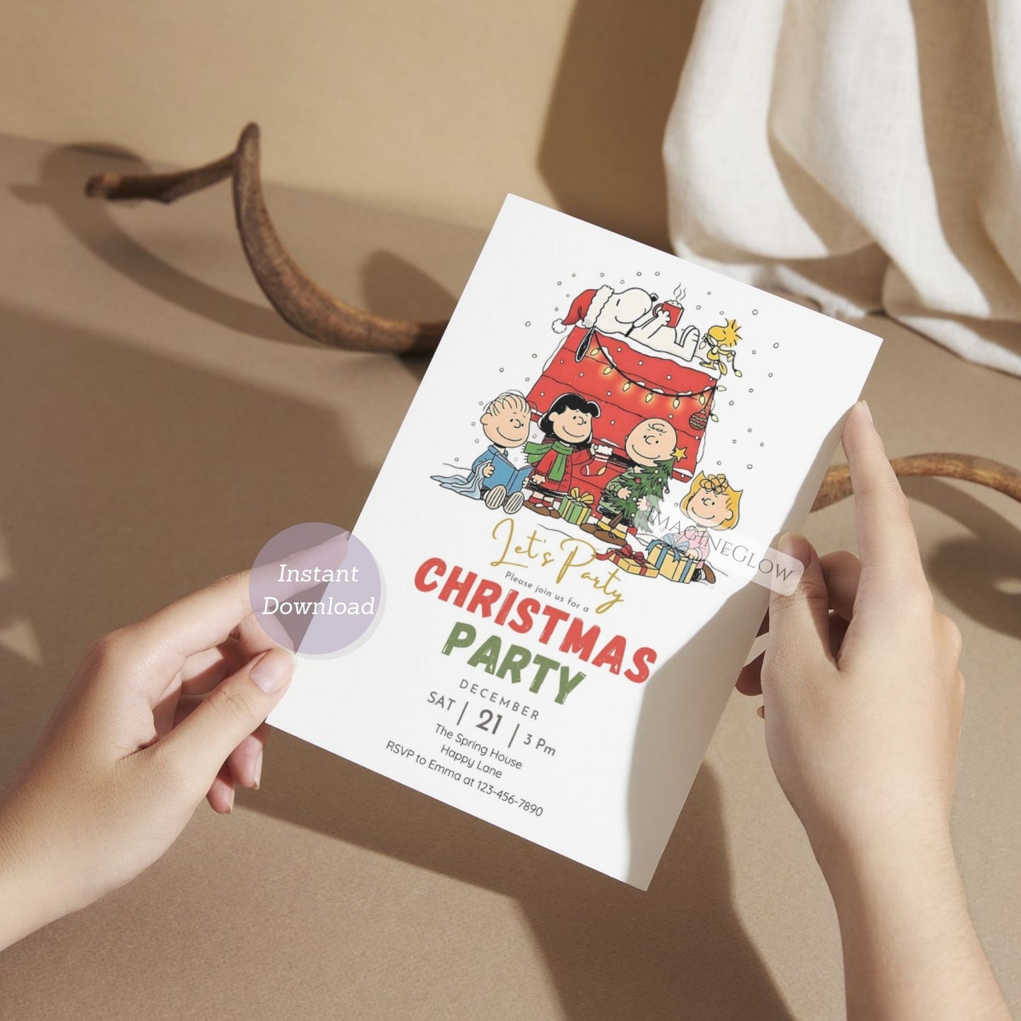 snoopy festive birthday party invite
