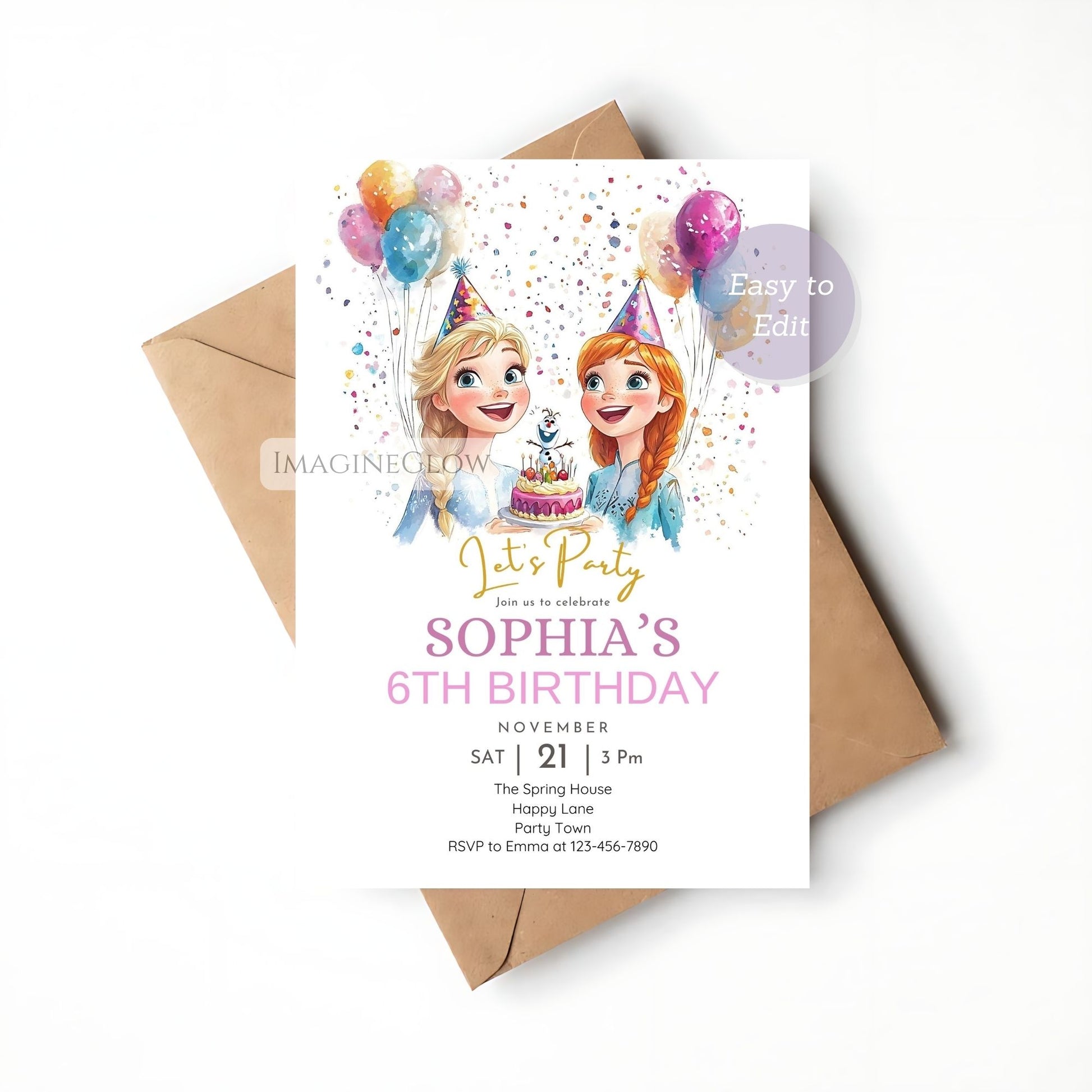 Frozen editable invitation design for girls
Printable Frozen birthday card with Olaf