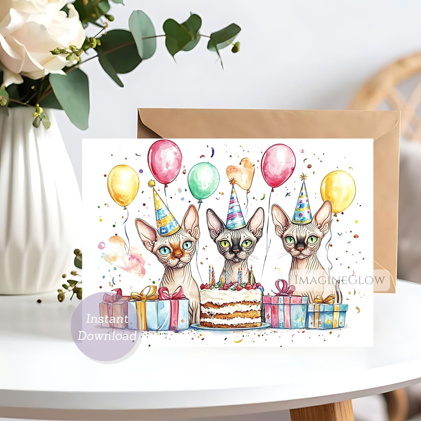 Funny birthday card with Sphynx cat