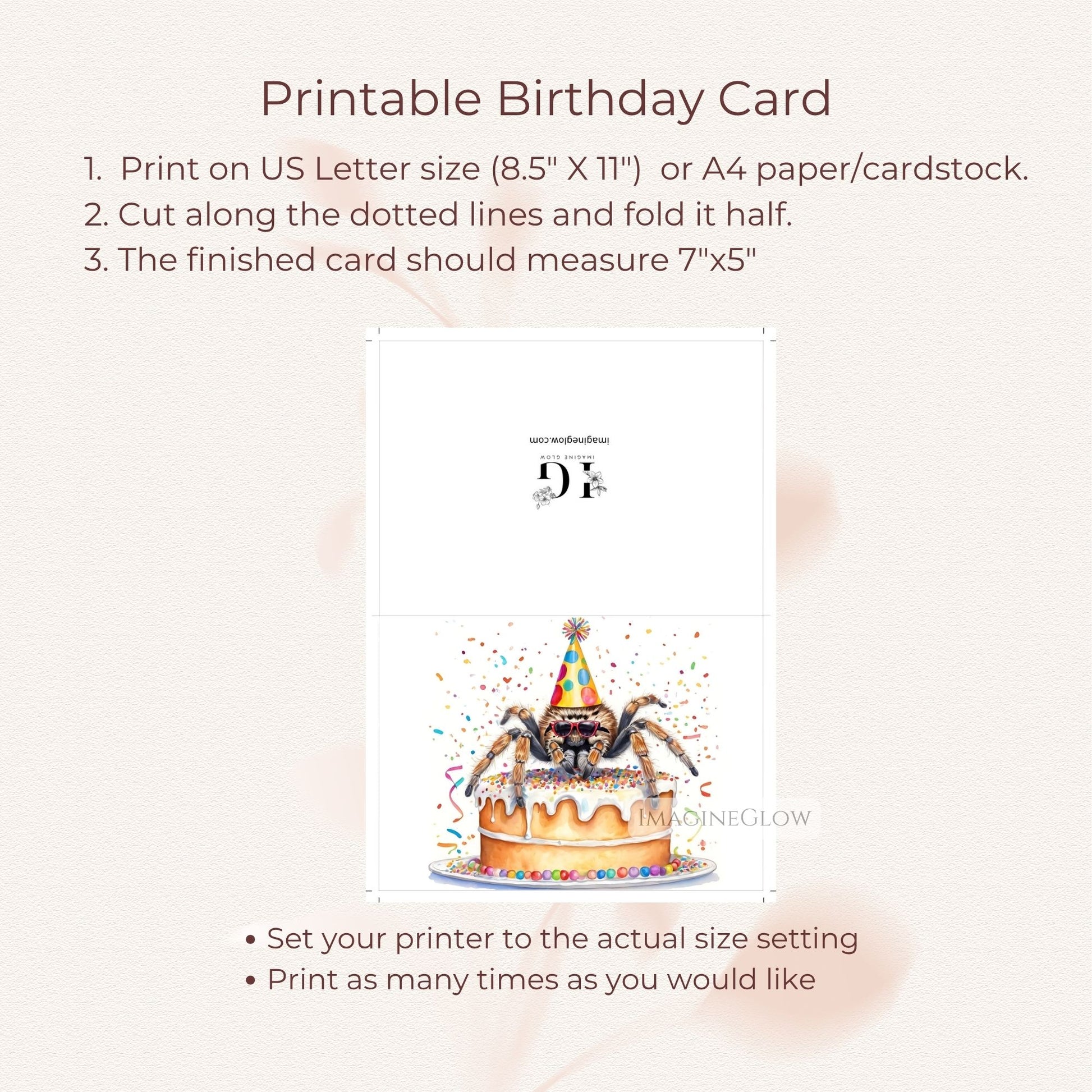 Exotic pet spider birthday card
Unique spider greeting card
Tarantula birthday printable card
Spider themed birthday card