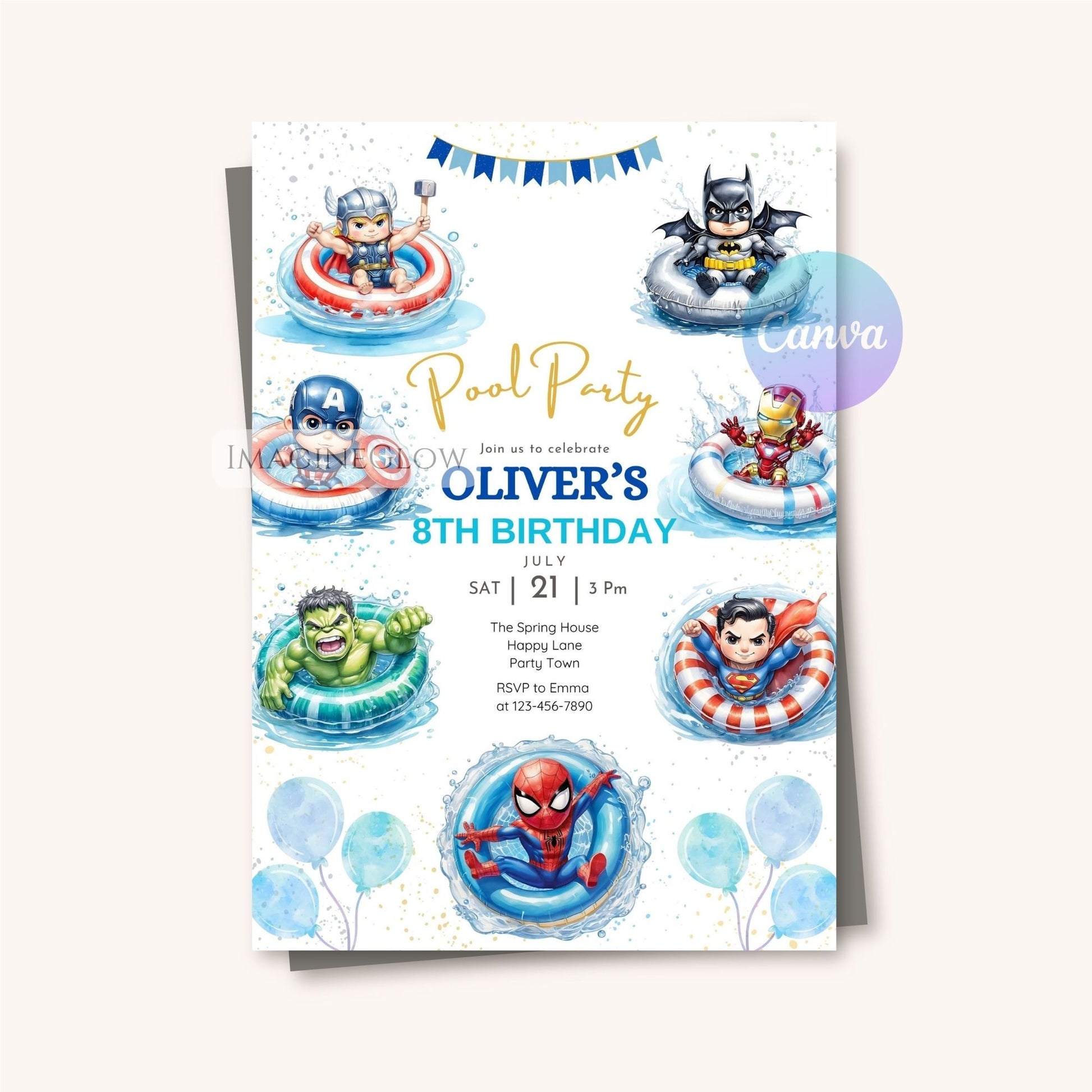 spiderman batman hulk invite
iron man superman thor party invitation