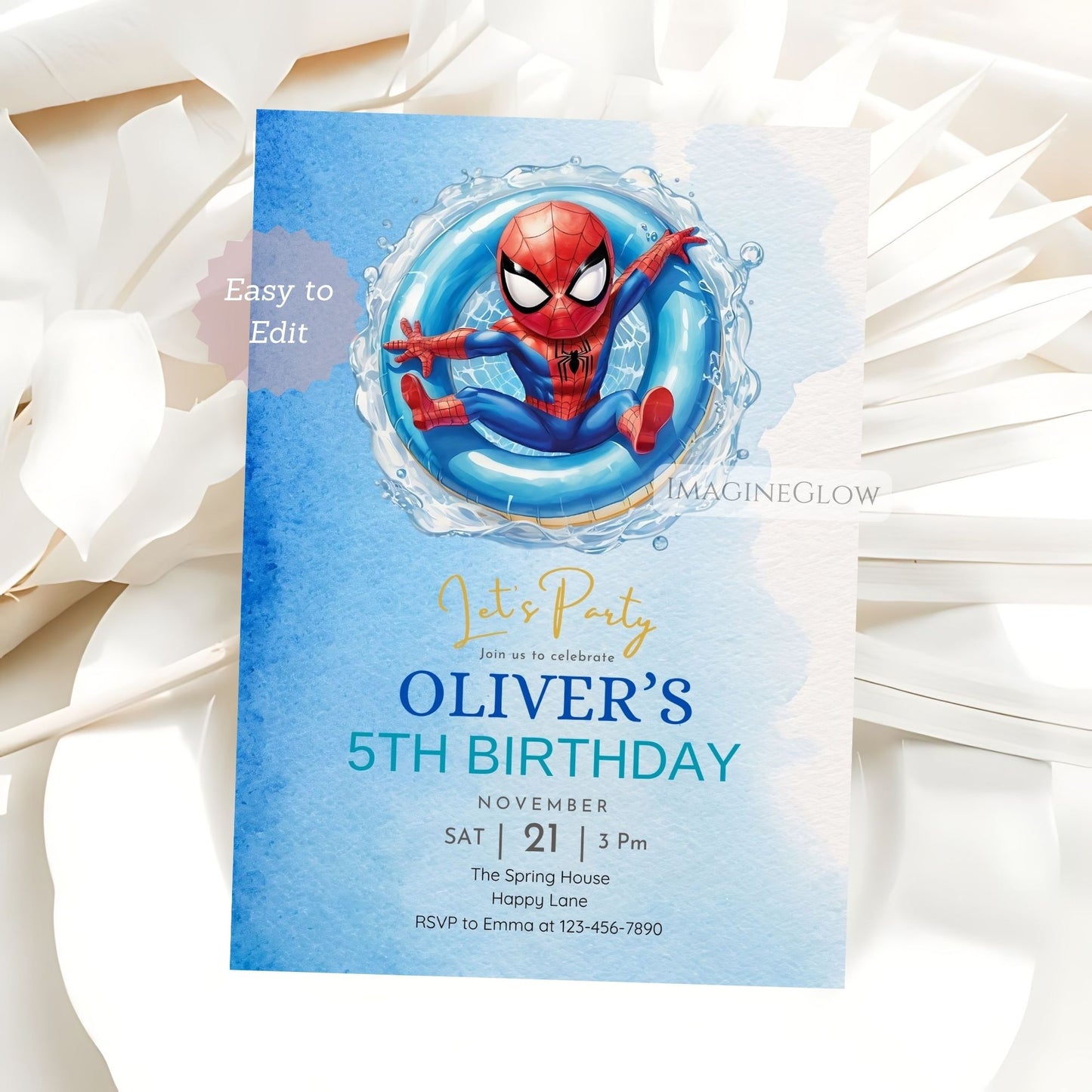 boys superhero pool birthday invite
marvel spiderman swim party template