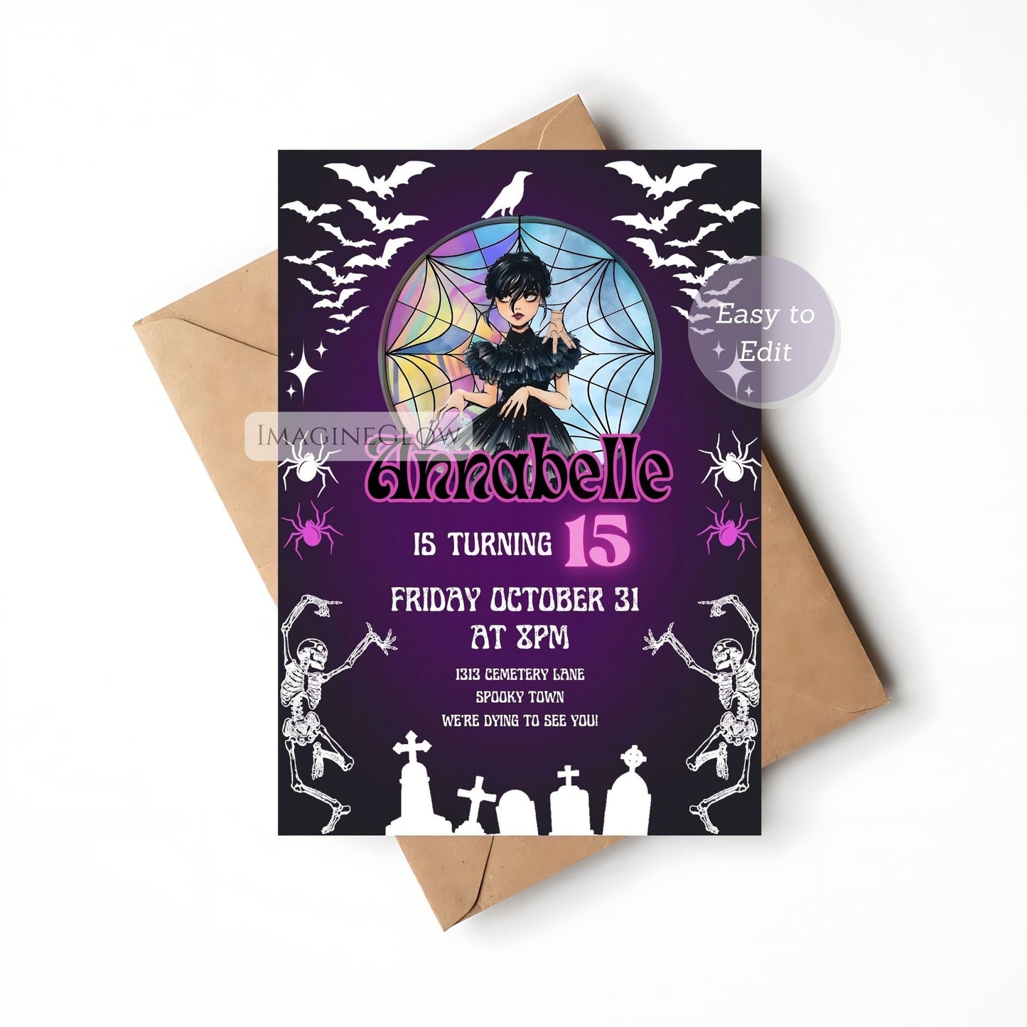 Halloween girl birthday invitation template
Creepy cute birthday invite for children