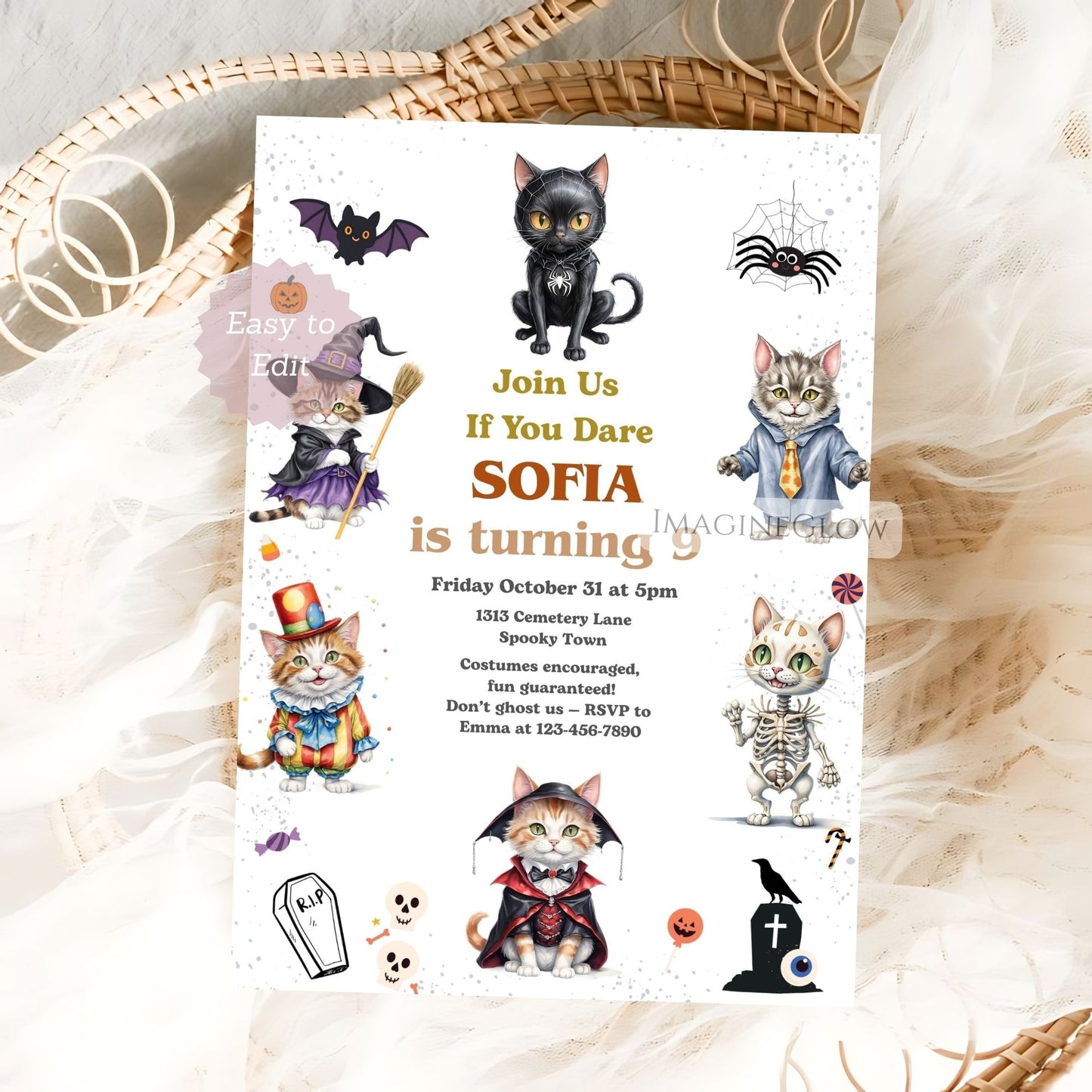 cute kitten halloween invite template
halloween cat kids birthday party invite
