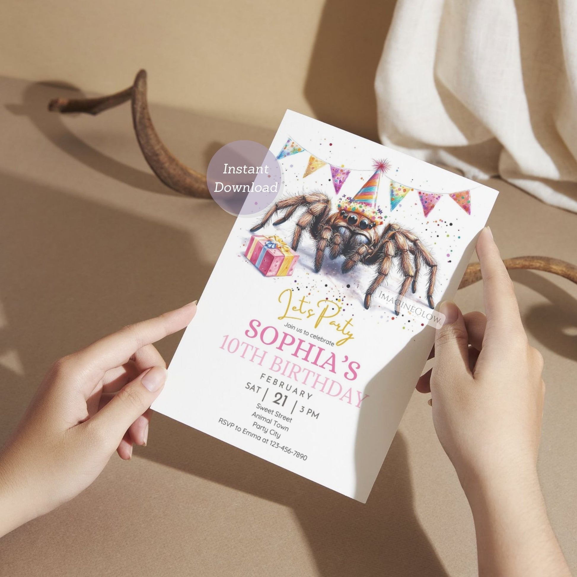 Cute yet spooky spider birthday invitation.