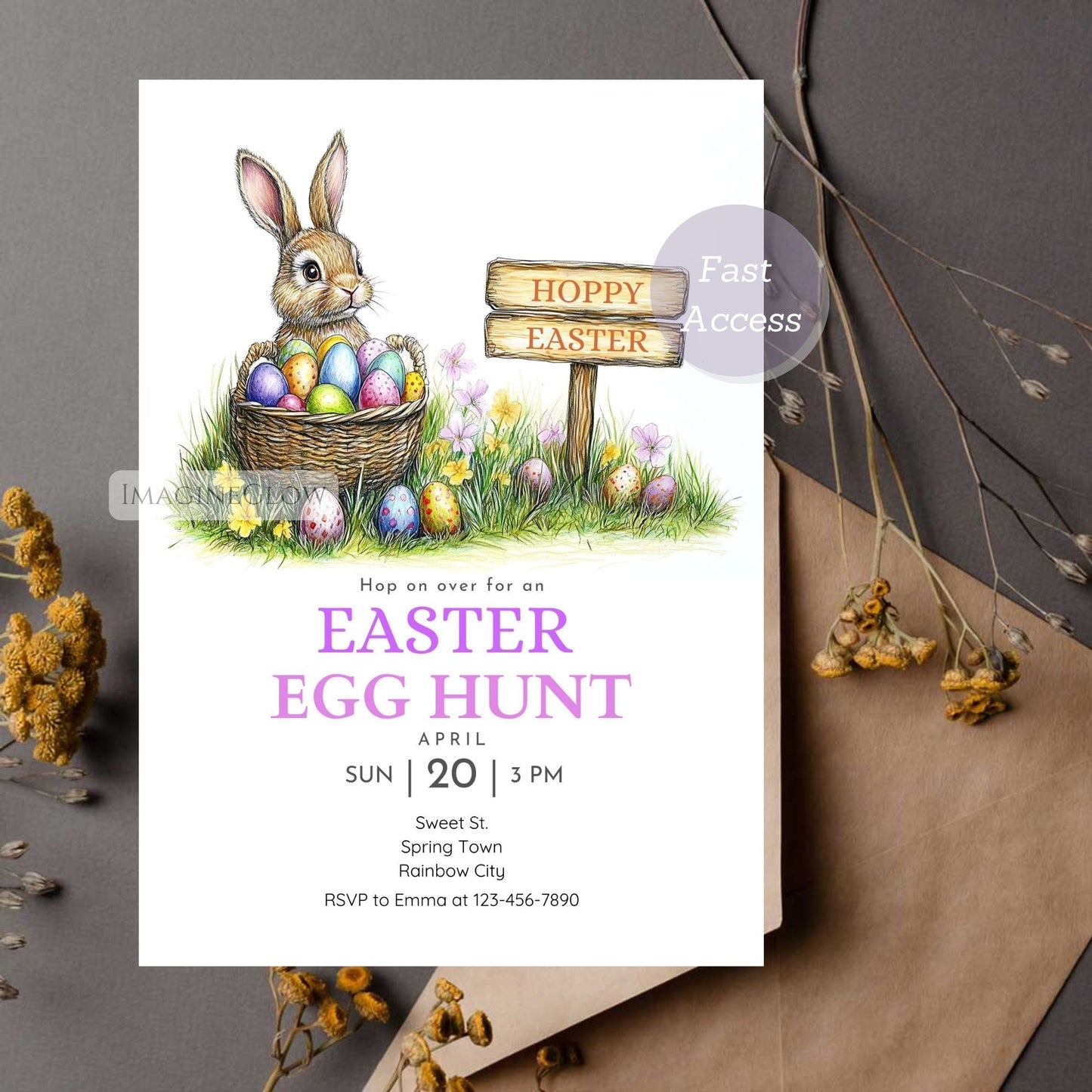 Editable Easter Bunny Brunch Invitation Template