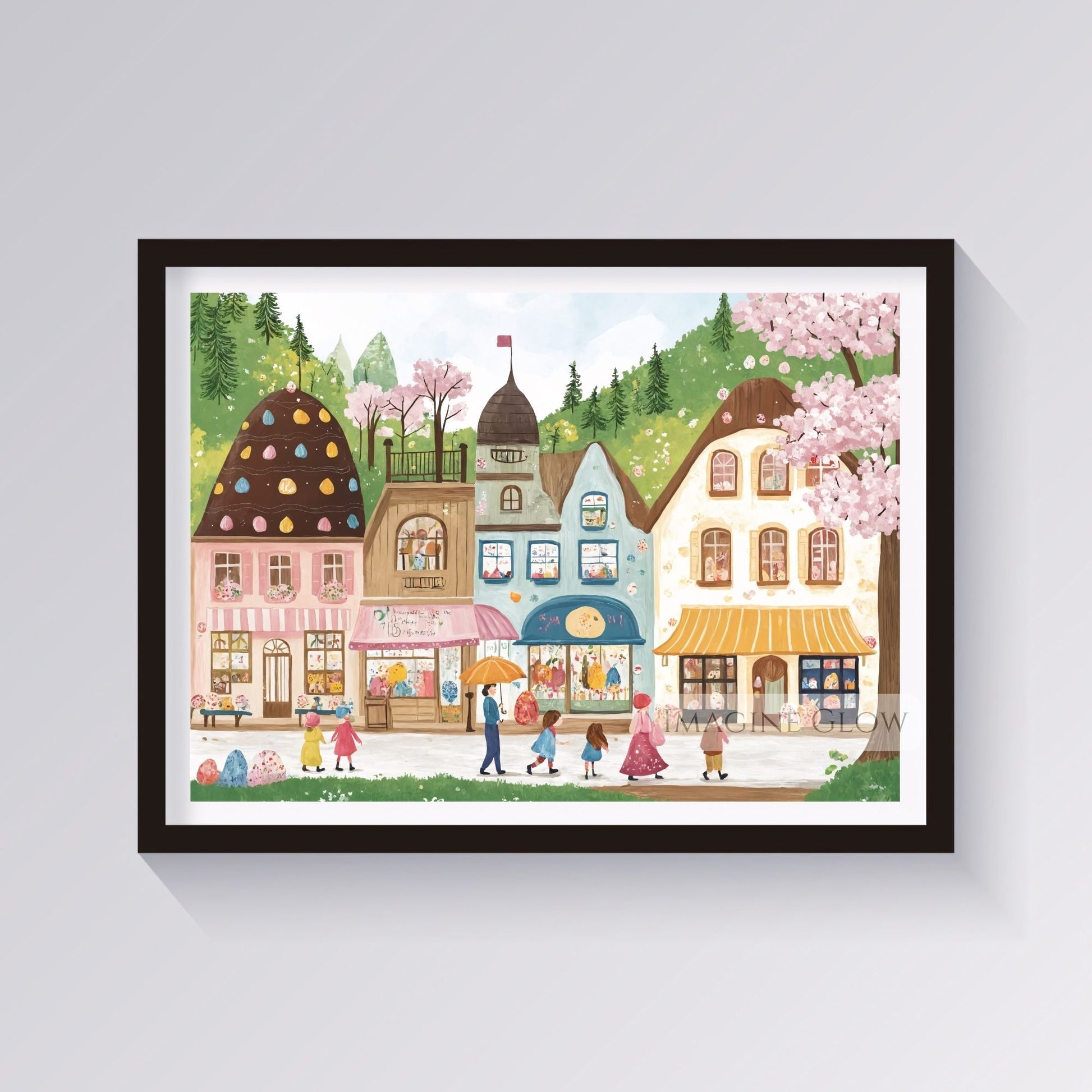 Easter Street Scene with Blooming Cherry Blossoms